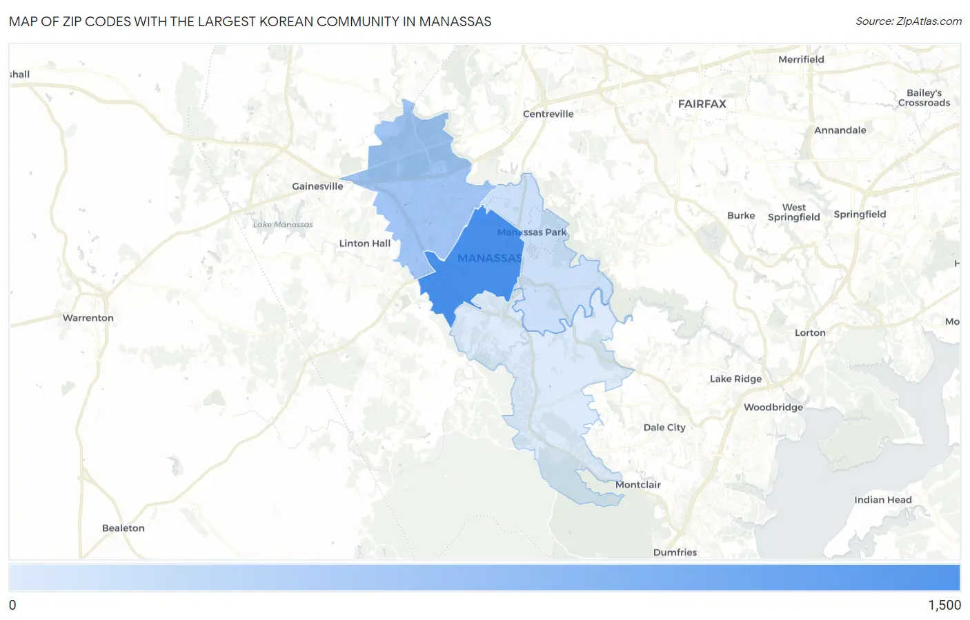 Zip Codes with the Largest Korean Community in Manassas Map