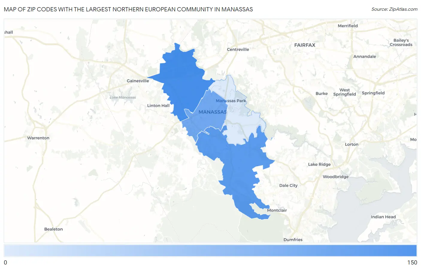 Zip Codes with the Largest Northern European Community in Manassas Map