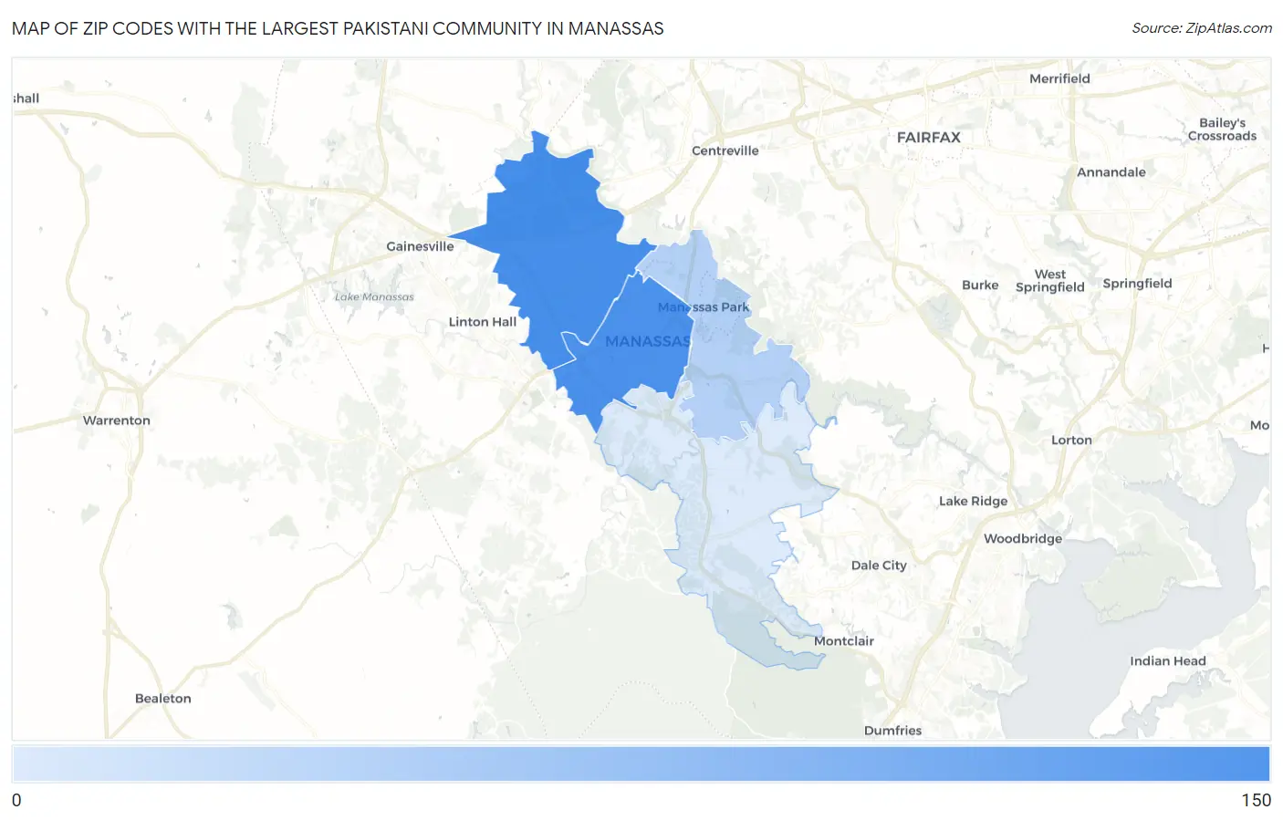 Zip Codes with the Largest Pakistani Community in Manassas Map