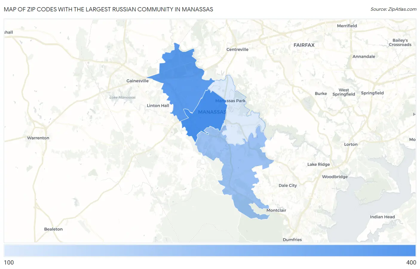 Zip Codes with the Largest Russian Community in Manassas Map