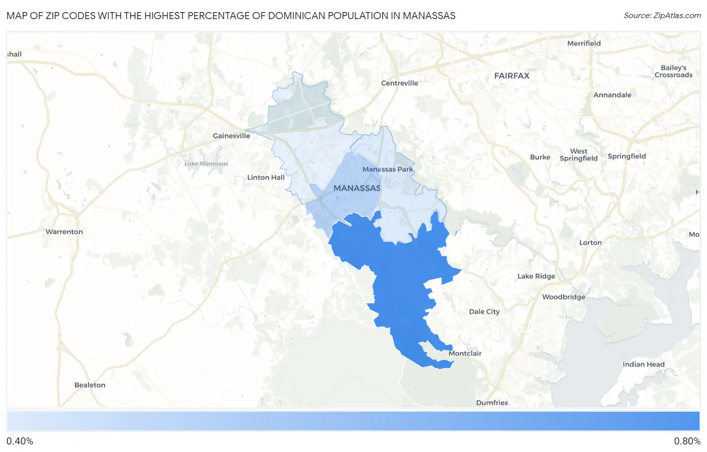 Zip Codes with the Highest Percentage of Dominican Population in Manassas Map