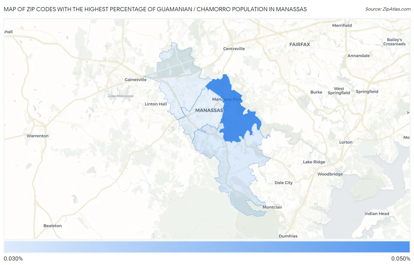 Zip Codes with the Highest Percentage of Guamanian / Chamorro Population in Manassas Map