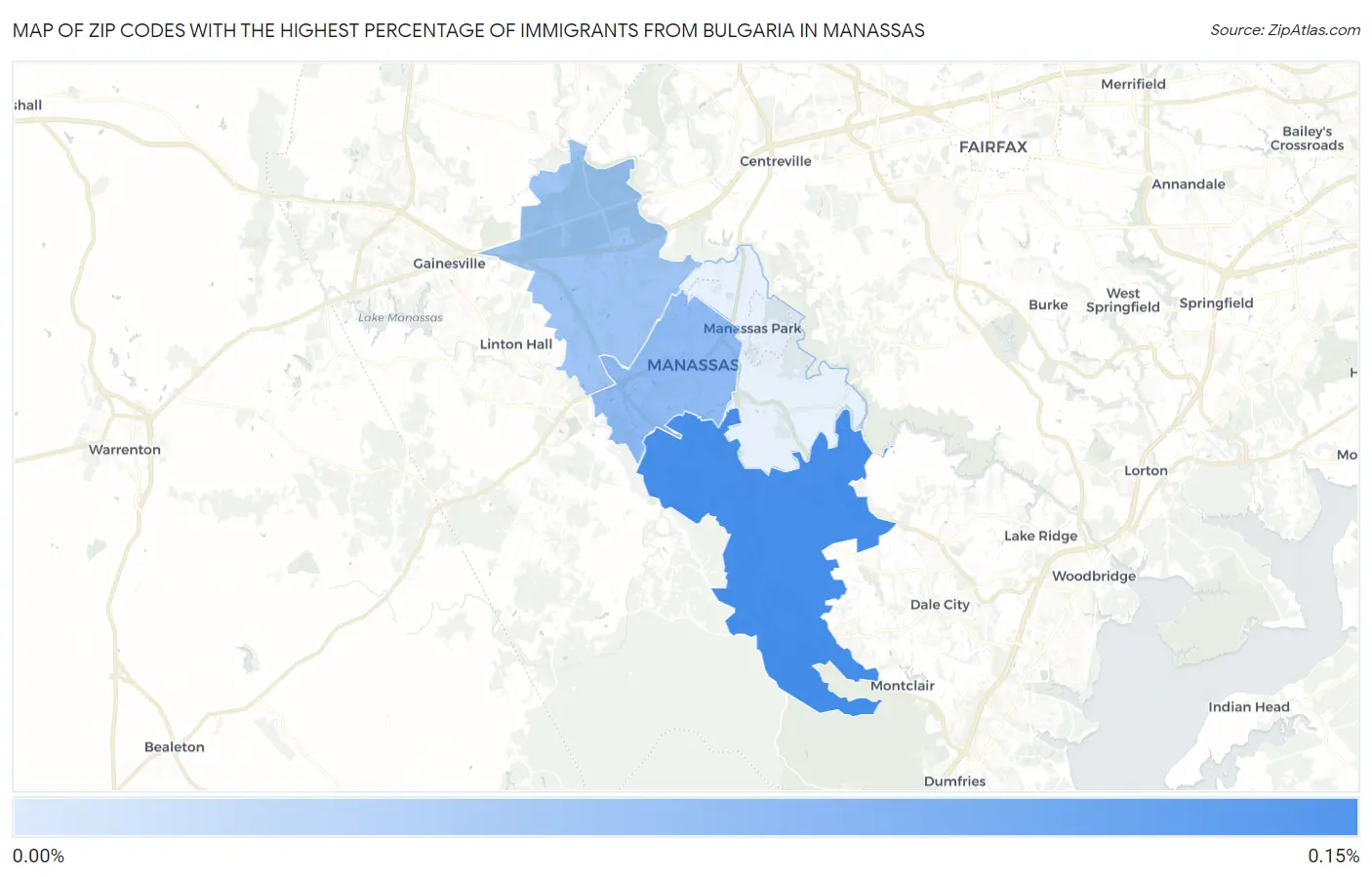 Zip Codes with the Highest Percentage of Immigrants from Bulgaria in Manassas Map