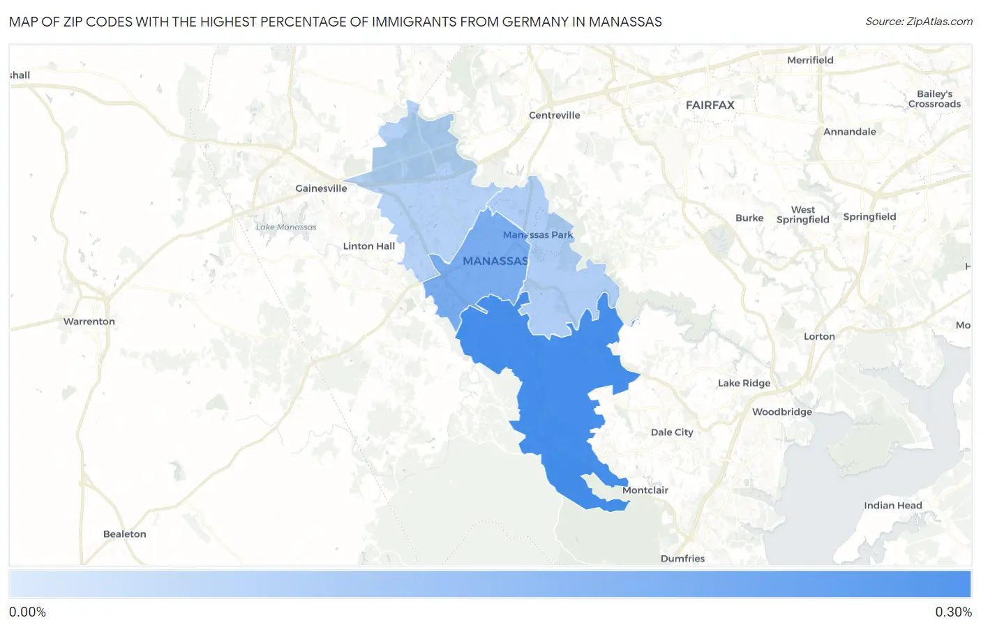 Zip Codes with the Highest Percentage of Immigrants from Germany in Manassas Map