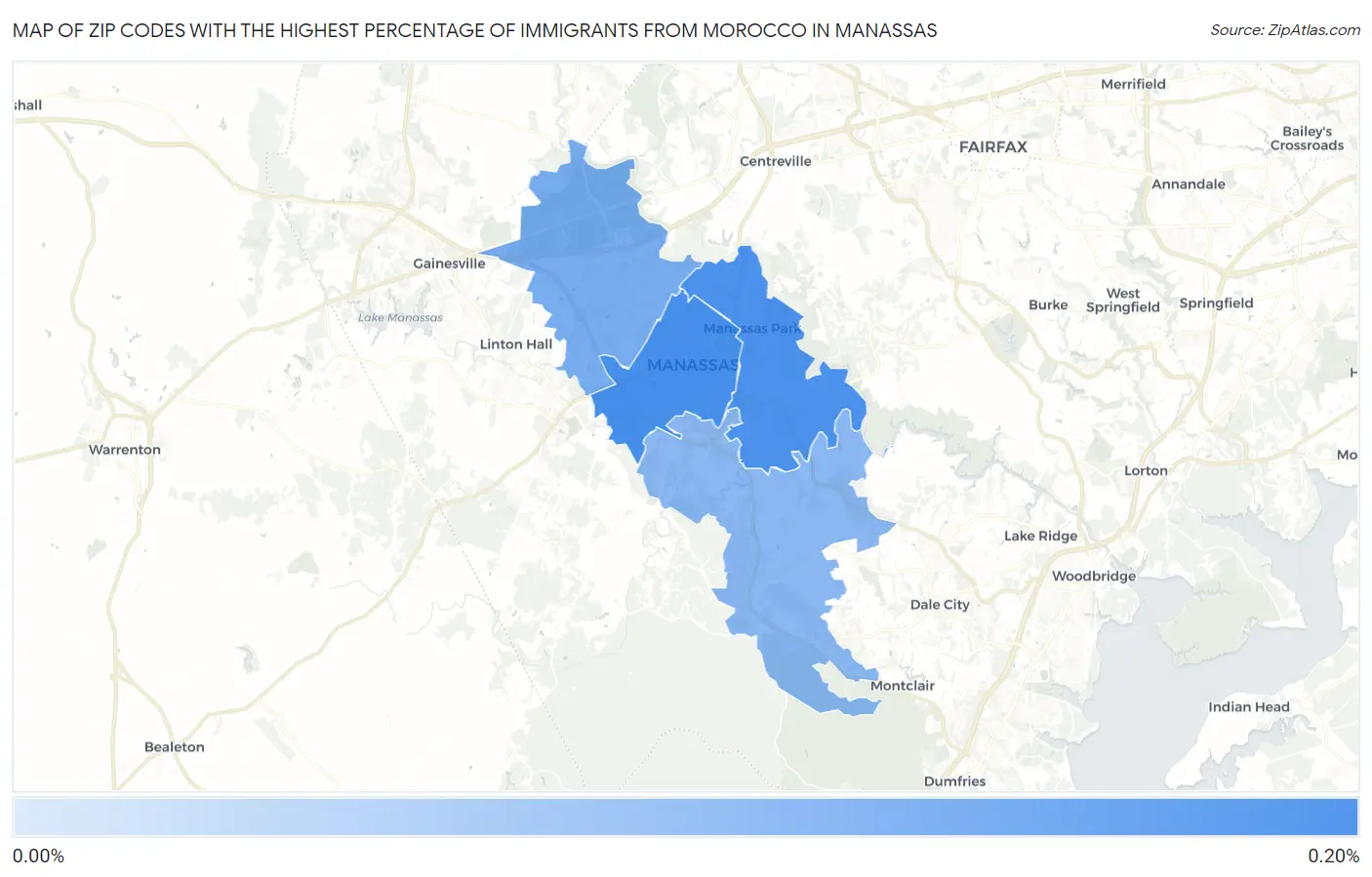 Zip Codes with the Highest Percentage of Immigrants from Morocco in Manassas Map