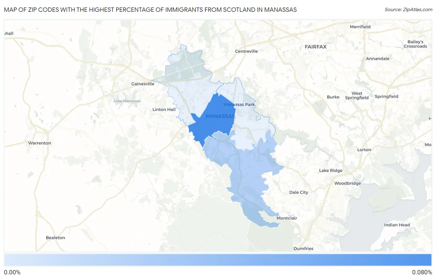 Zip Codes with the Highest Percentage of Immigrants from Scotland in Manassas Map