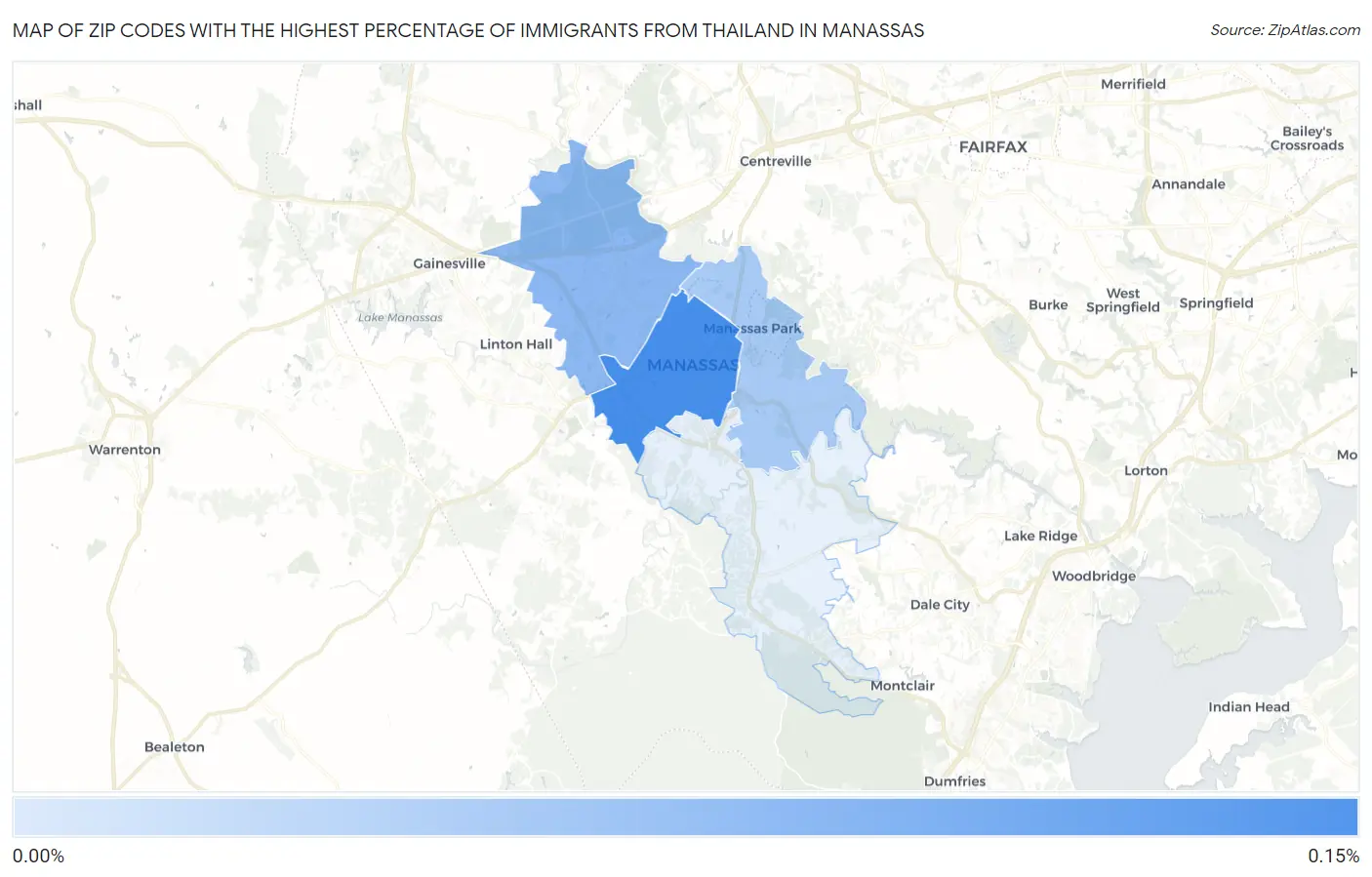 Zip Codes with the Highest Percentage of Immigrants from Thailand in Manassas Map