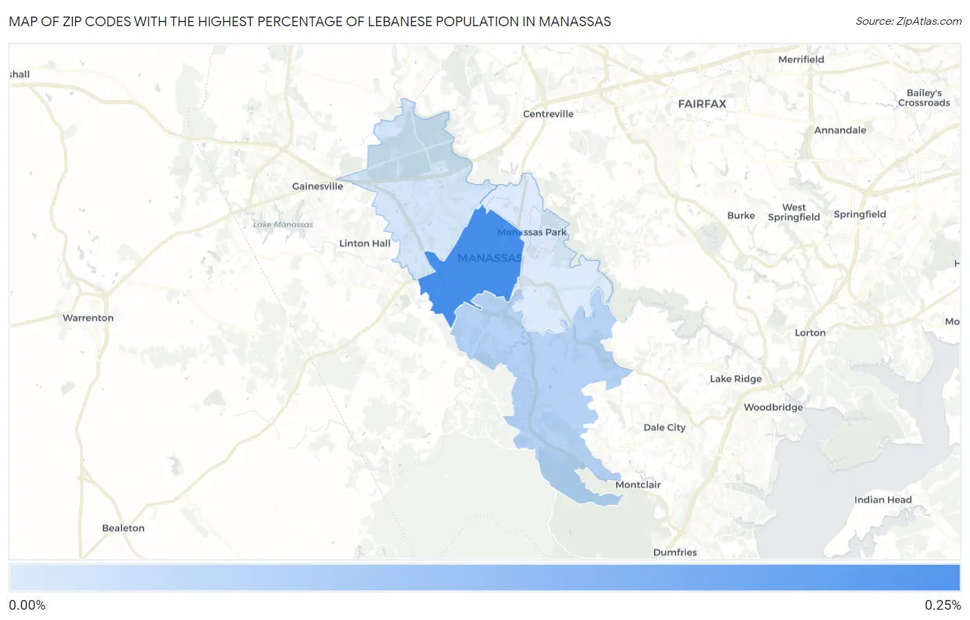 Zip Codes with the Highest Percentage of Lebanese Population in Manassas Map