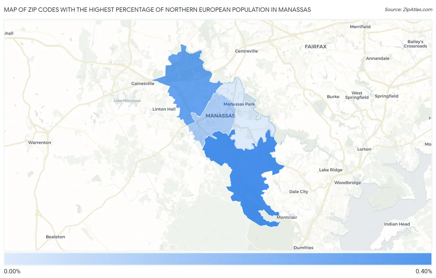Zip Codes with the Highest Percentage of Northern European Population in Manassas Map