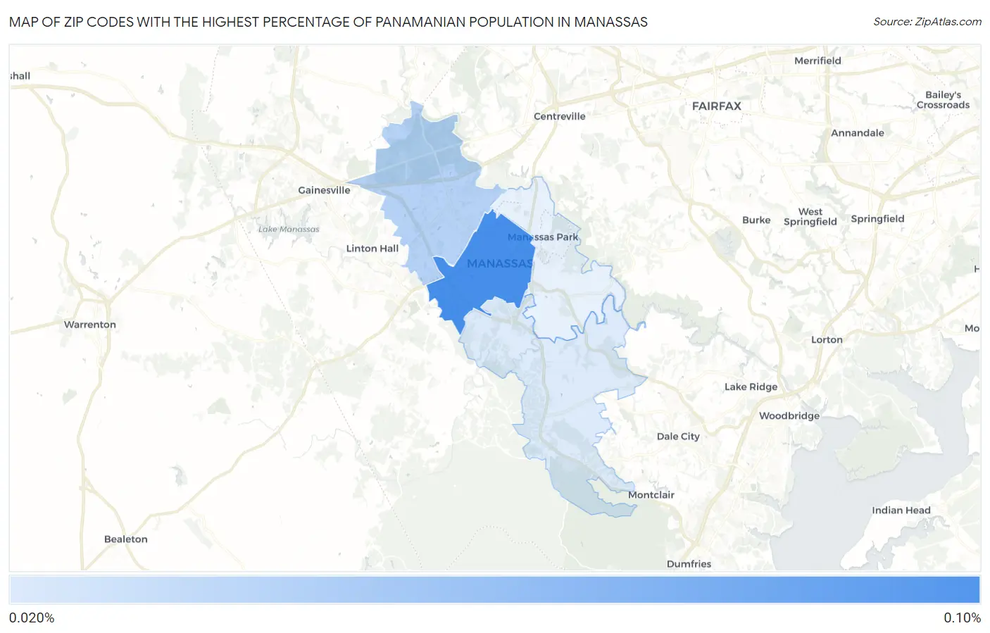 Zip Codes with the Highest Percentage of Panamanian Population in Manassas Map