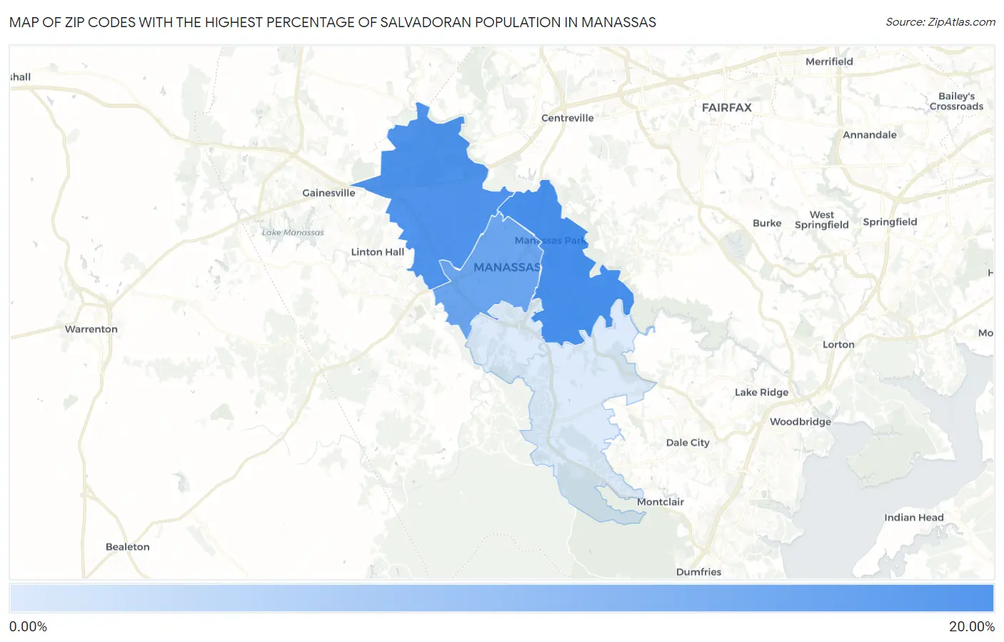 Zip Codes with the Highest Percentage of Salvadoran Population in Manassas Map