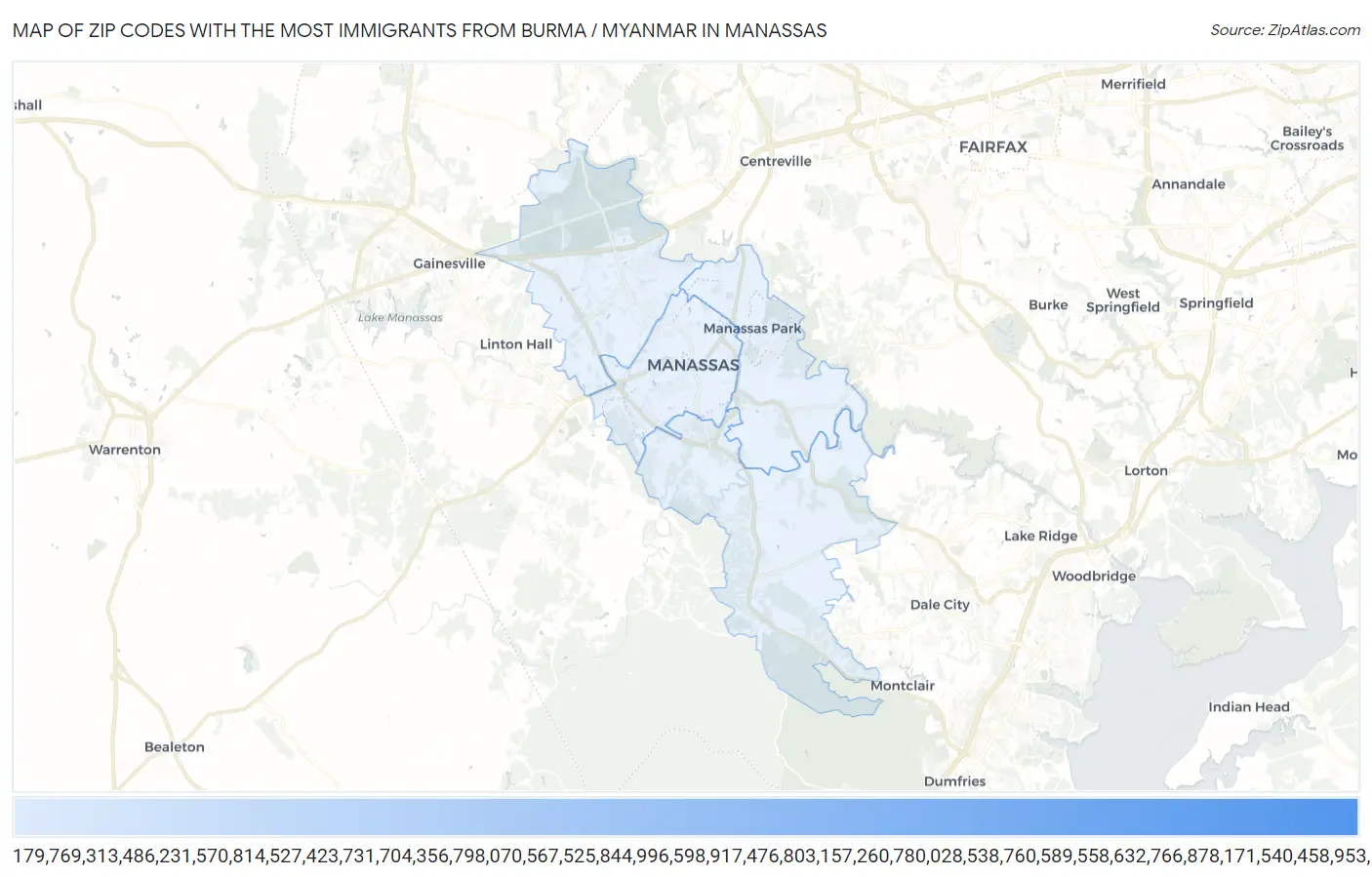 Zip Codes with the Most Immigrants from Burma / Myanmar in Manassas Map