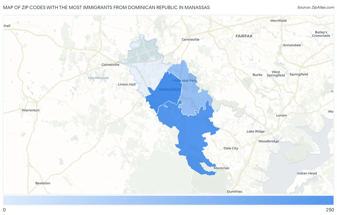 Zip Codes with the Most Immigrants from Dominican Republic in Manassas Map