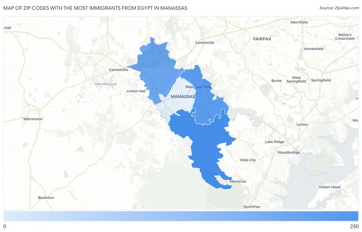 Zip Codes with the Most Immigrants from Egypt in Manassas Map