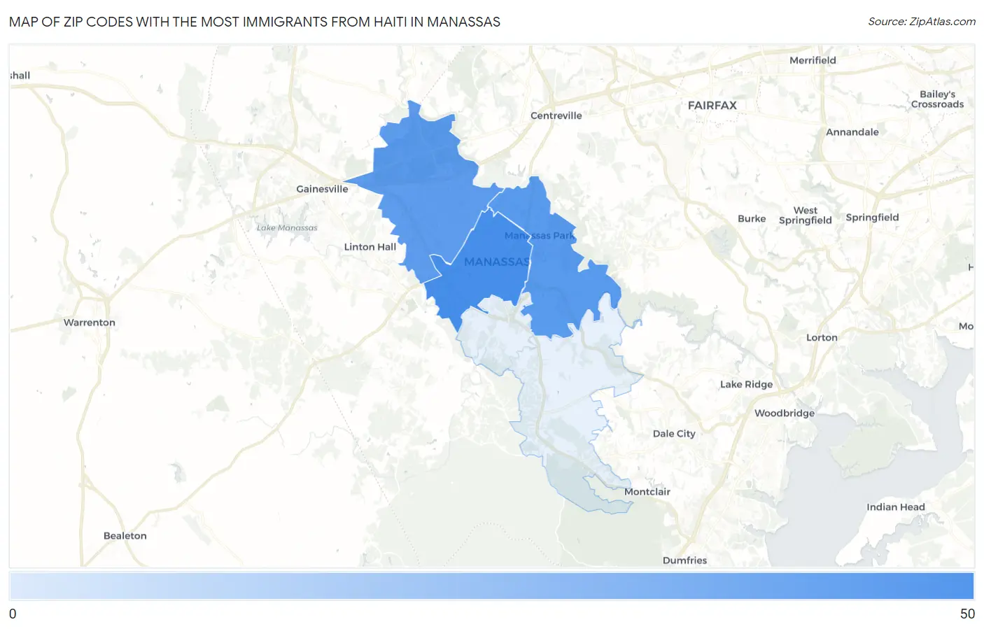 Zip Codes with the Most Immigrants from Haiti in Manassas Map