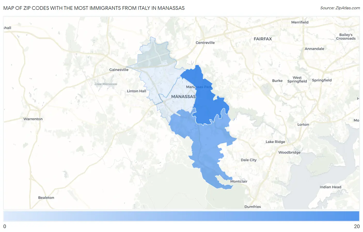 Zip Codes with the Most Immigrants from Italy in Manassas Map