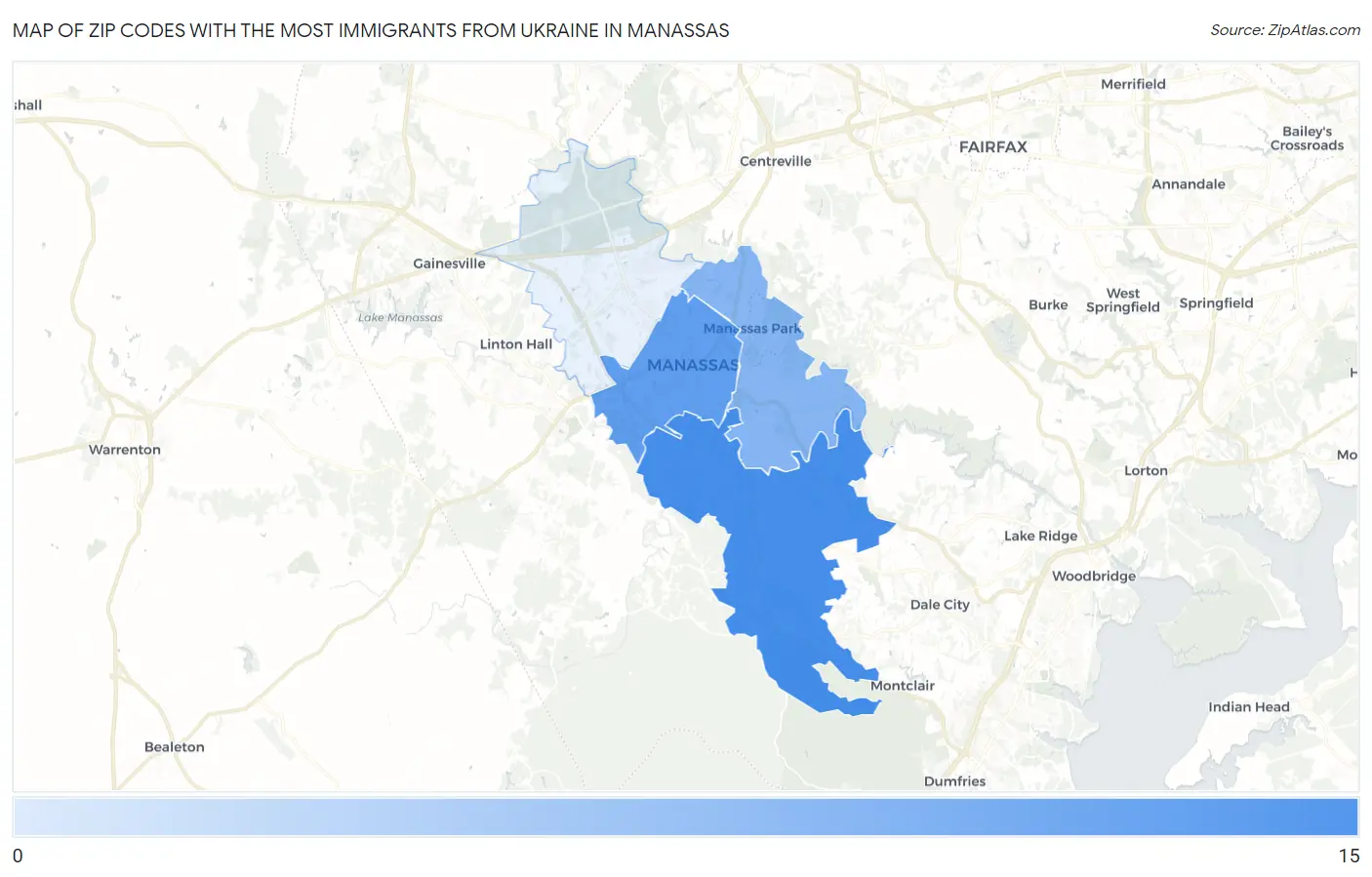 Zip Codes with the Most Immigrants from Ukraine in Manassas Map