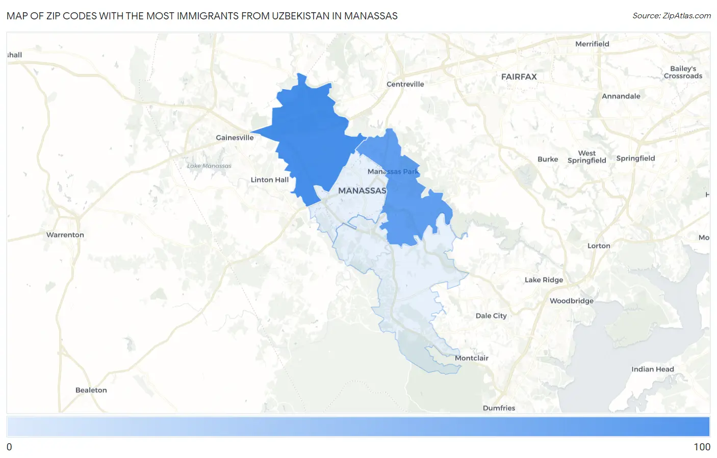 Zip Codes with the Most Immigrants from Uzbekistan in Manassas Map