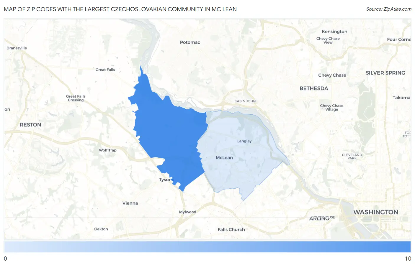 Zip Codes with the Largest Czechoslovakian Community in Mc Lean Map