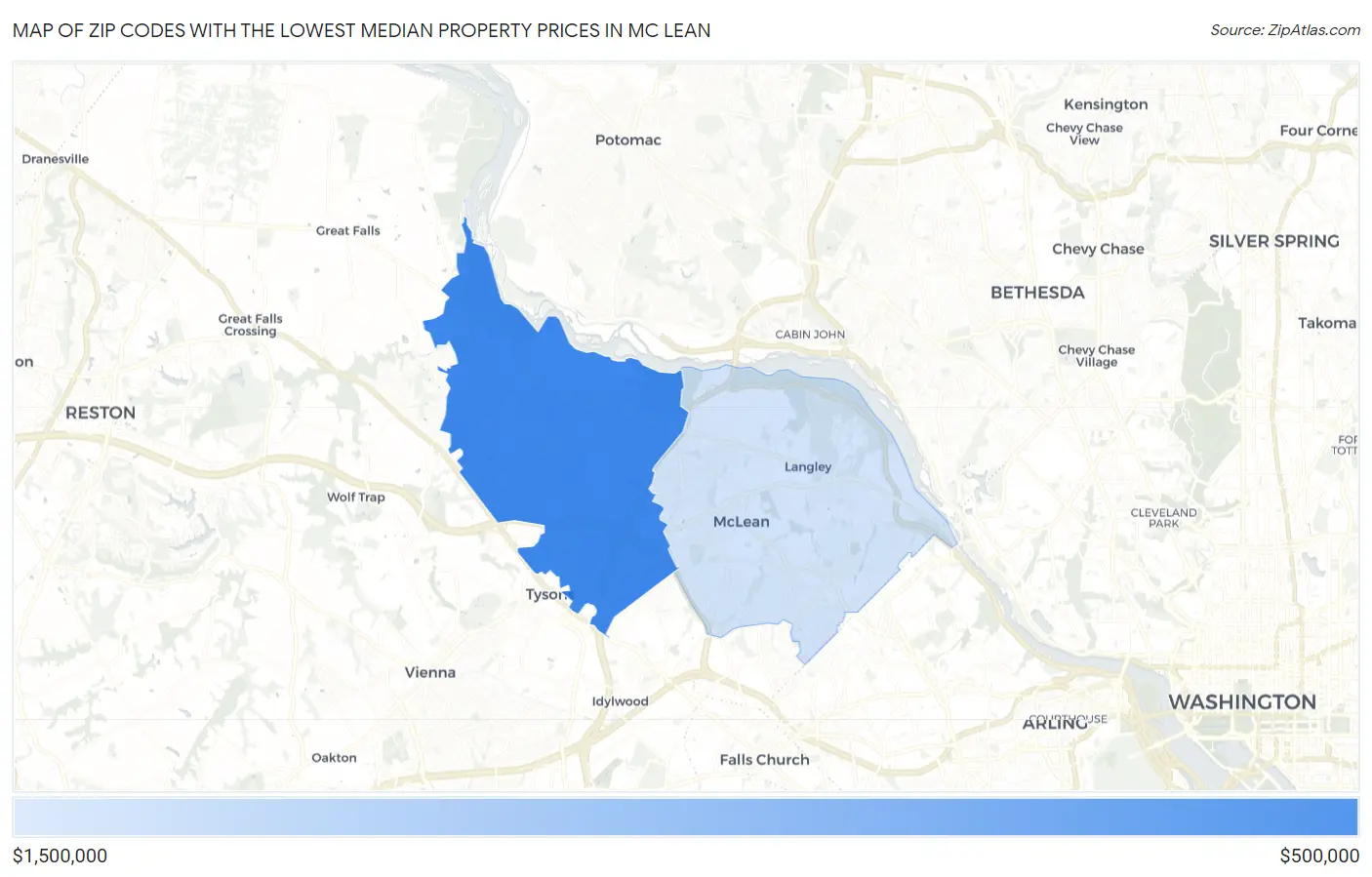 Zip Codes with the Lowest Median Property Prices in Mc Lean Map