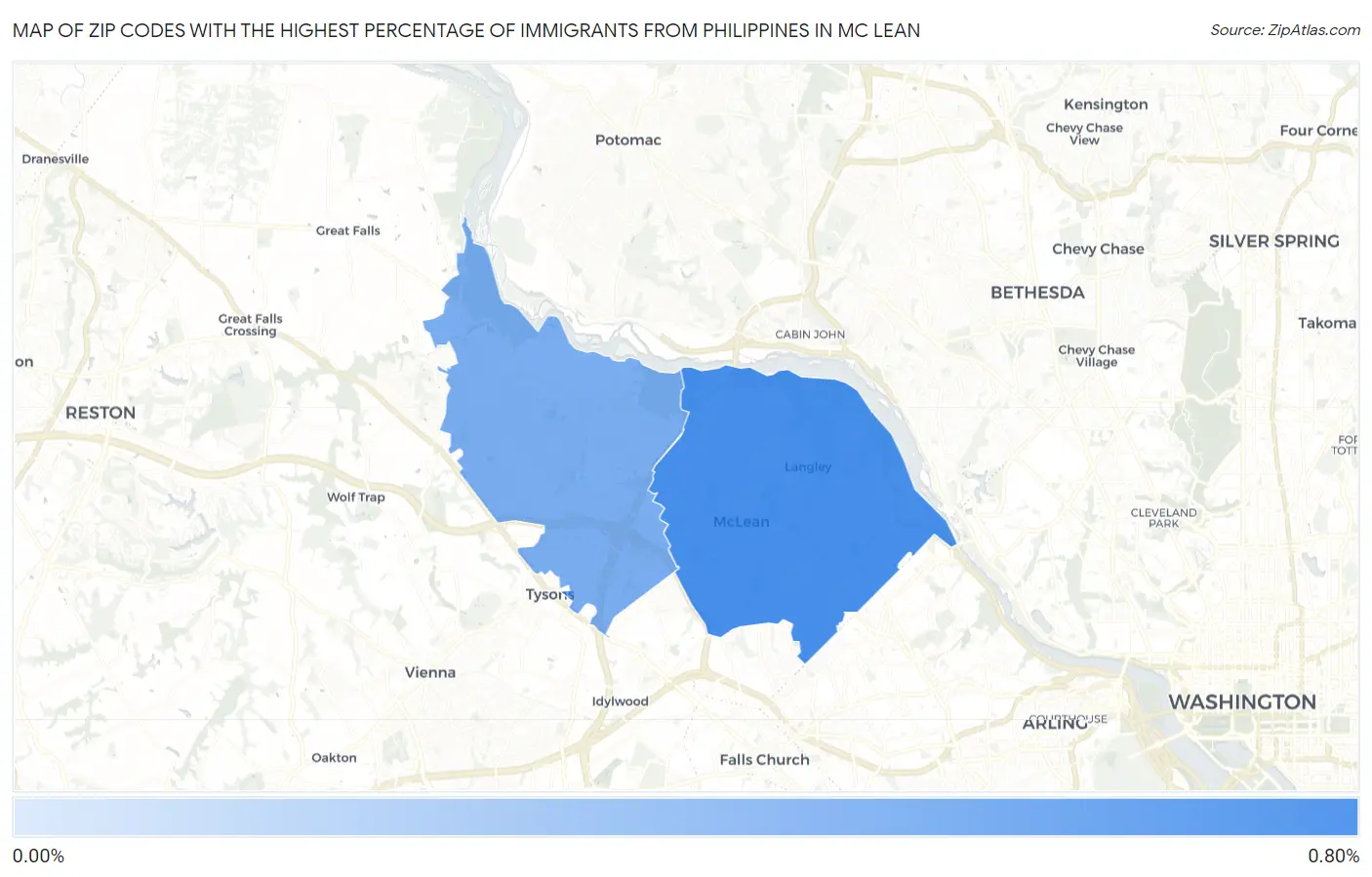 Zip Codes with the Highest Percentage of Immigrants from Philippines in Mc Lean Map