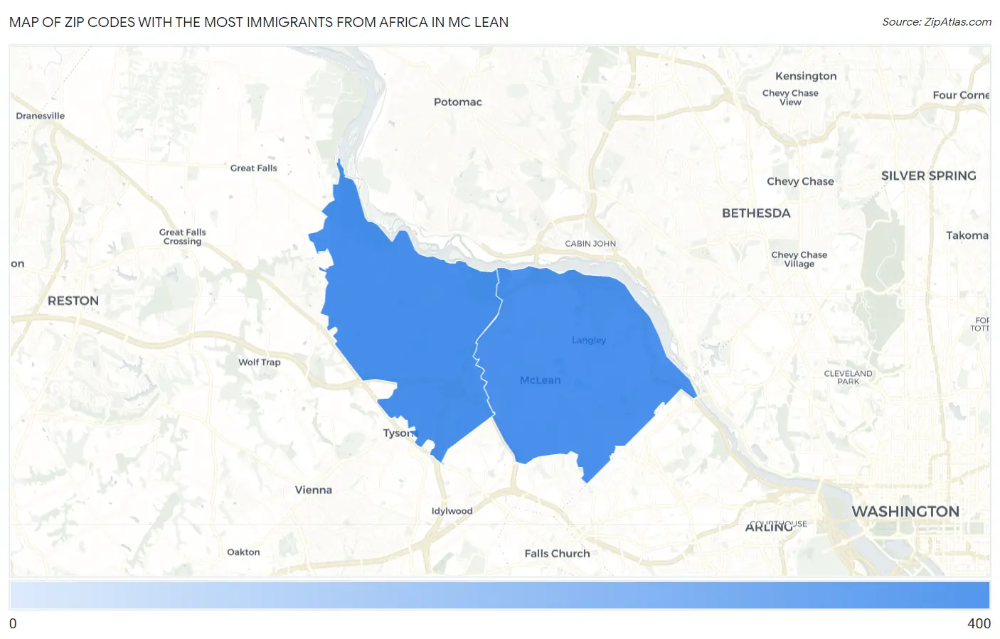 Zip Codes with the Most Immigrants from Africa in Mc Lean Map