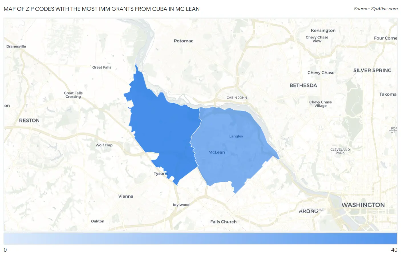 Zip Codes with the Most Immigrants from Cuba in Mc Lean Map