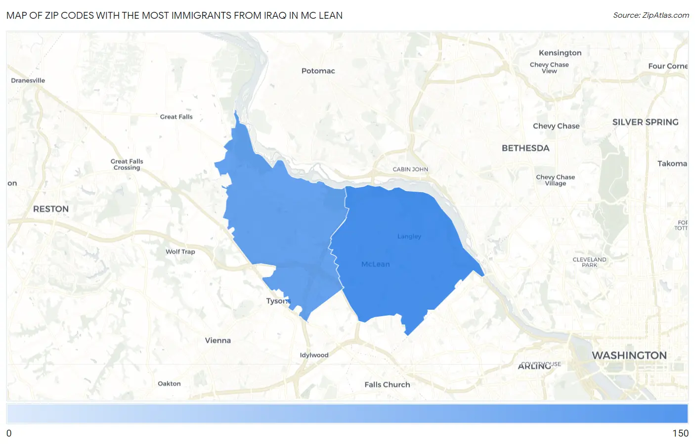Zip Codes with the Most Immigrants from Iraq in Mc Lean Map