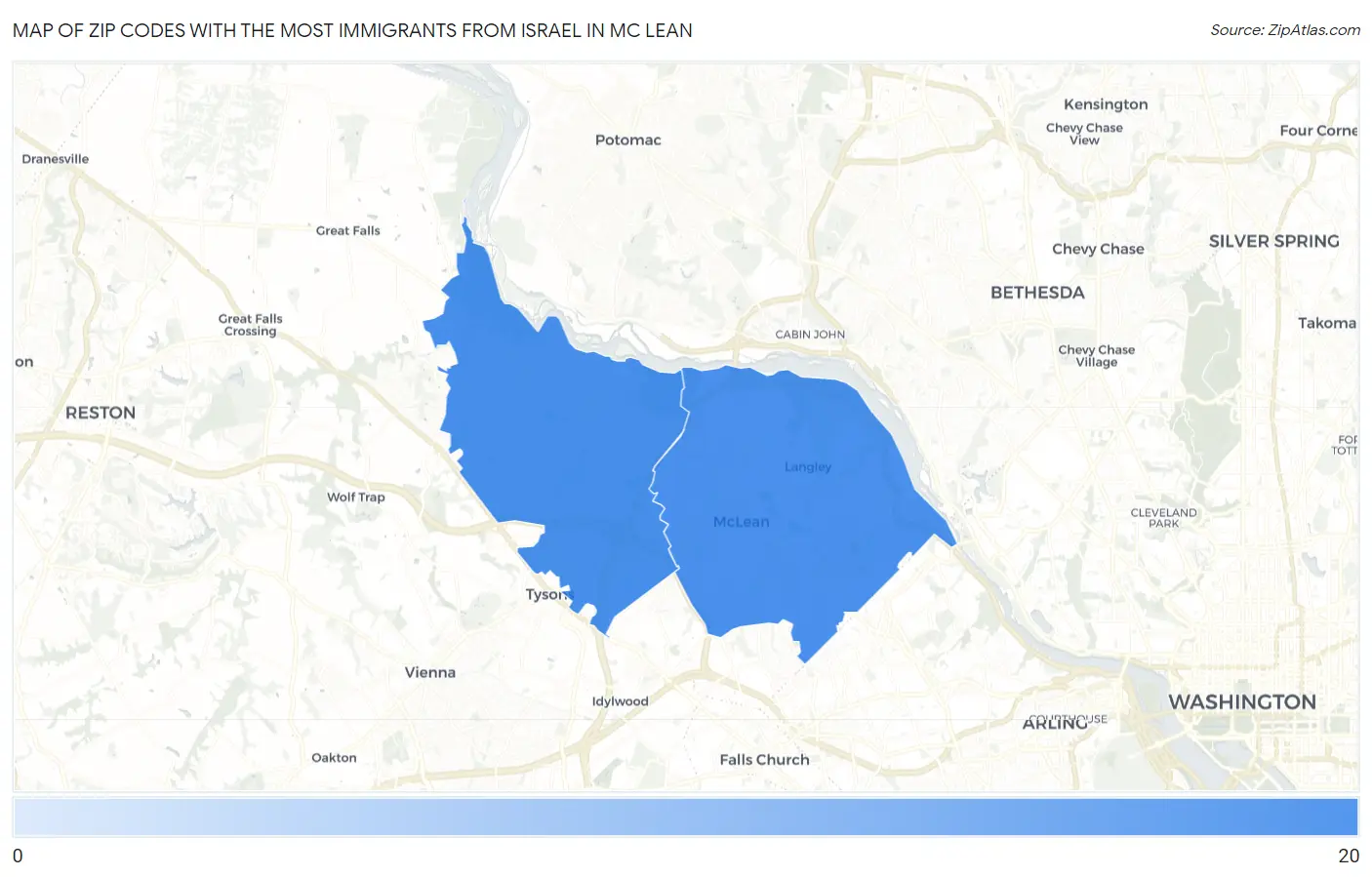 Zip Codes with the Most Immigrants from Israel in Mc Lean Map