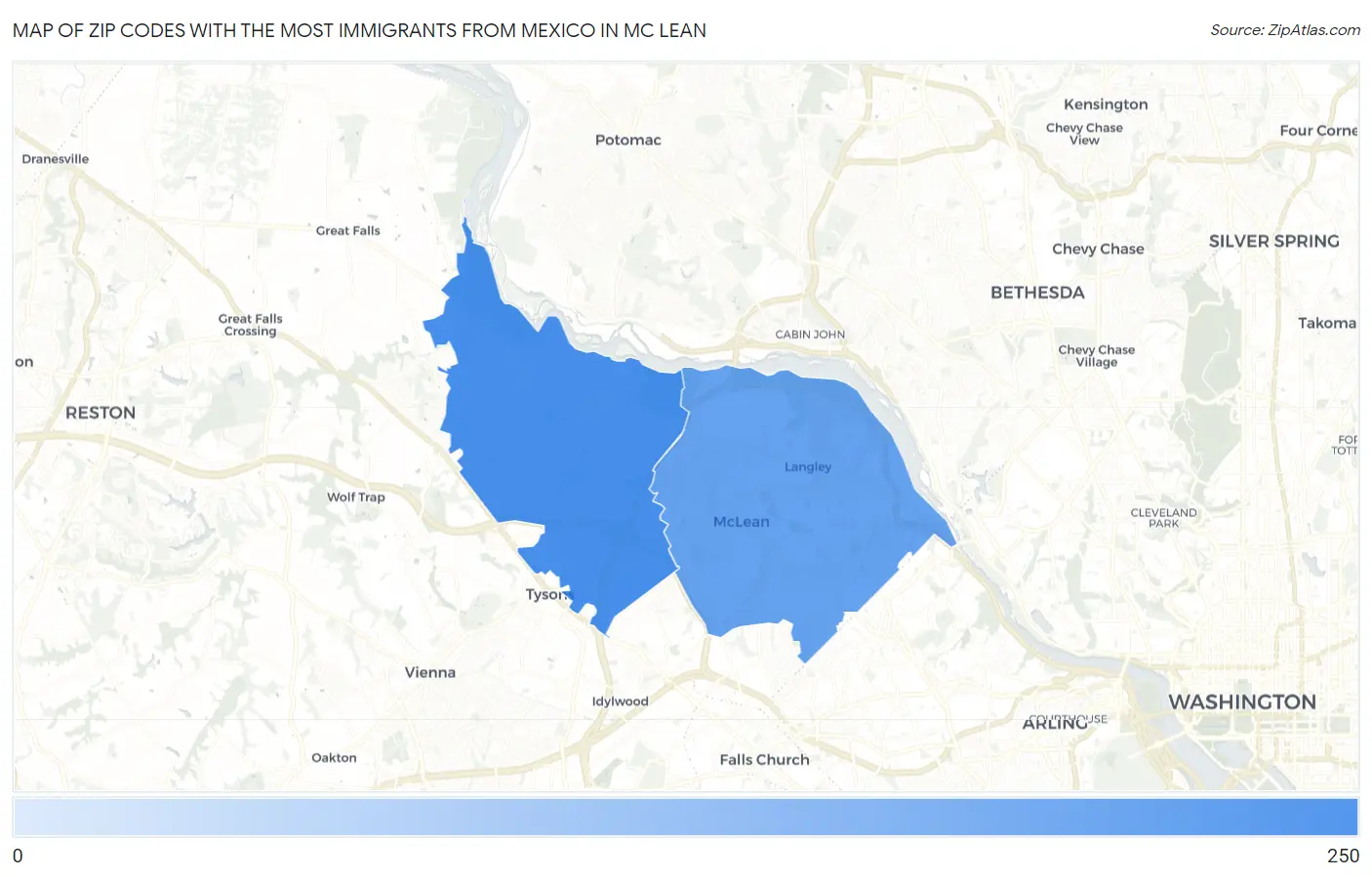 Zip Codes with the Most Immigrants from Mexico in Mc Lean Map