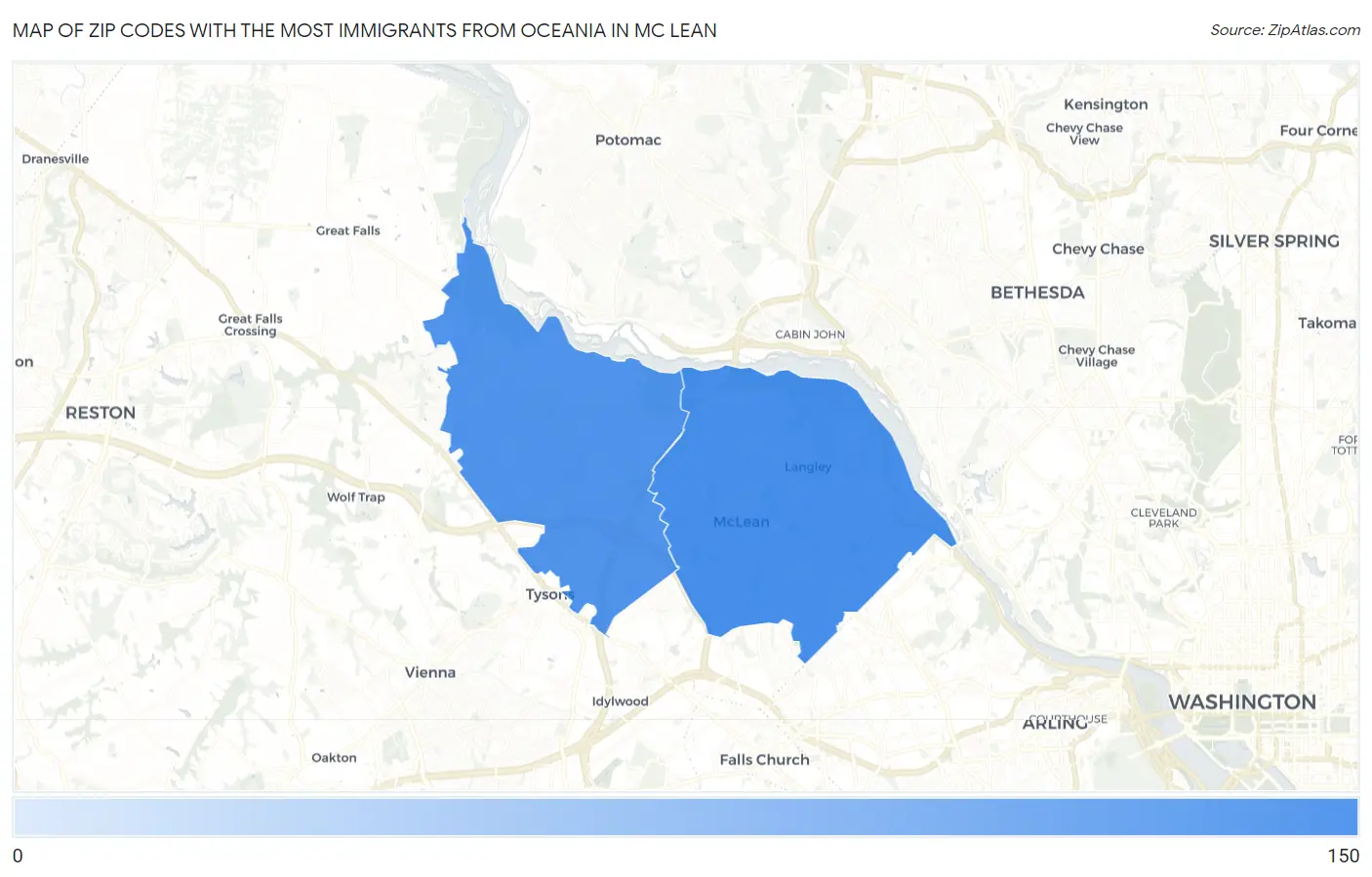Zip Codes with the Most Immigrants from Oceania in Mc Lean Map