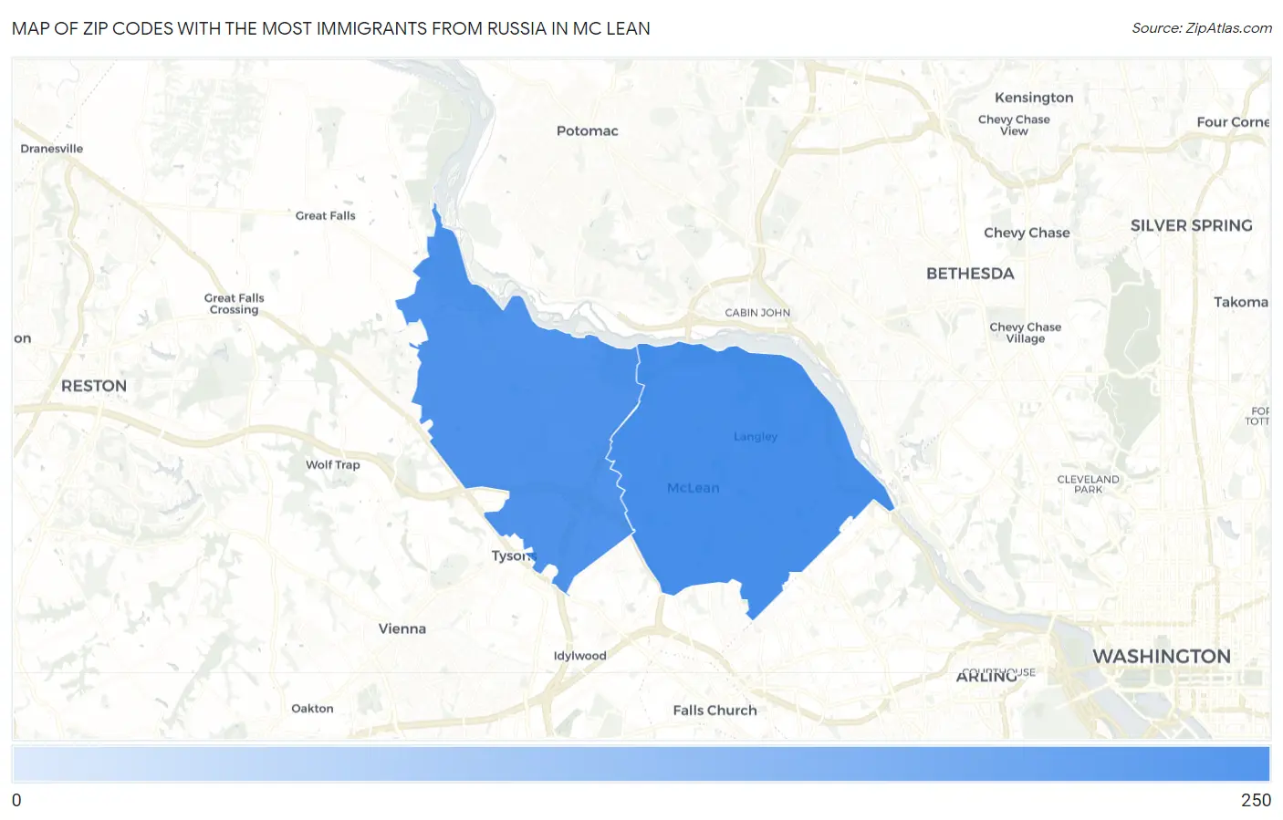 Zip Codes with the Most Immigrants from Russia in Mc Lean Map