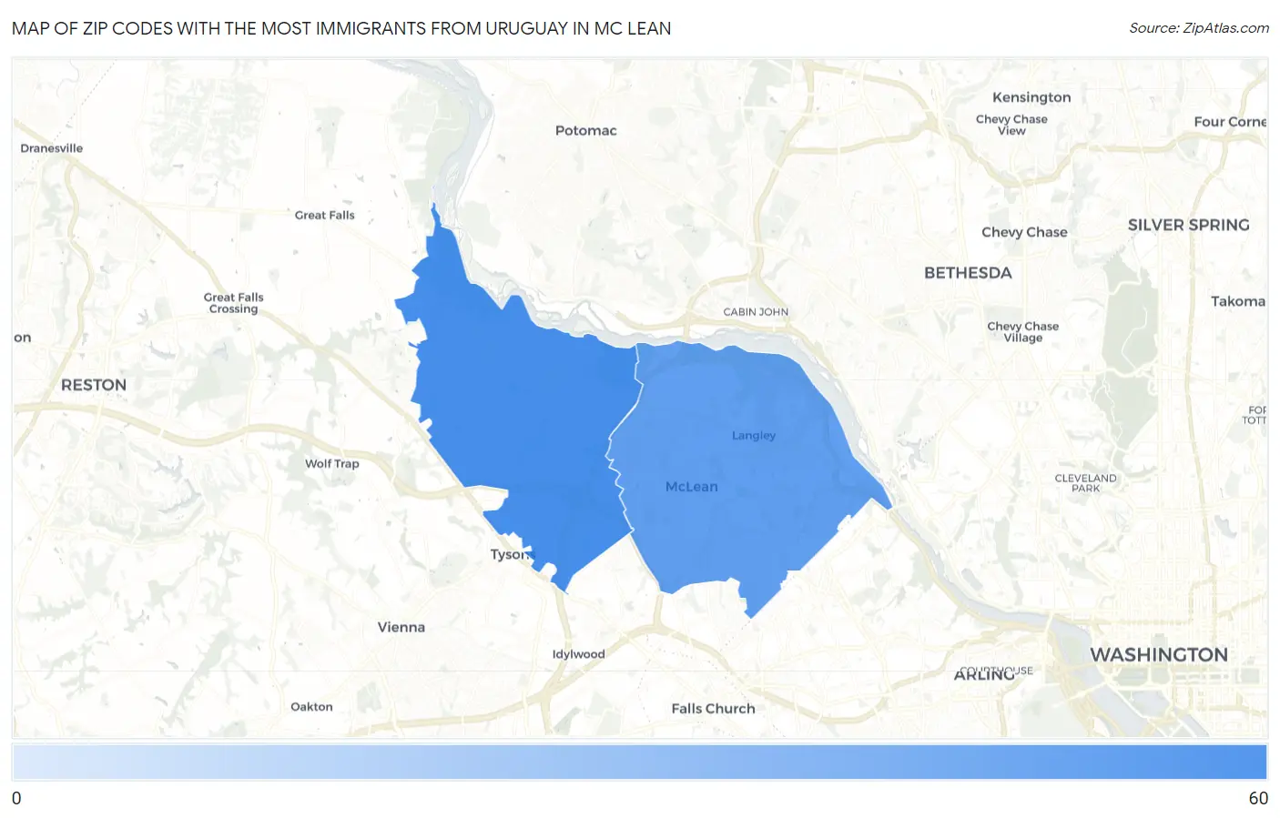 Zip Codes with the Most Immigrants from Uruguay in Mc Lean Map