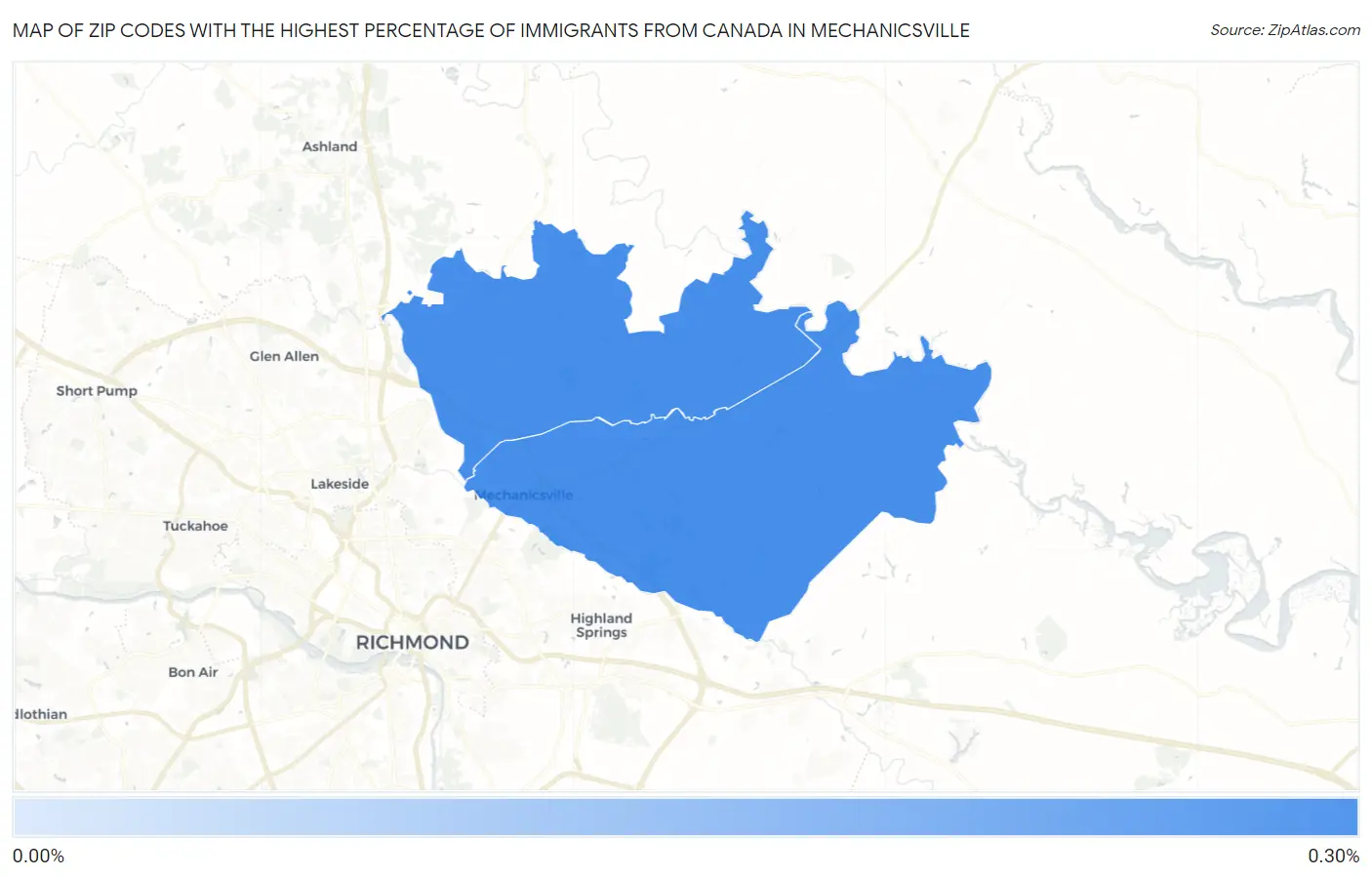 Zip Codes with the Highest Percentage of Immigrants from Canada in Mechanicsville Map