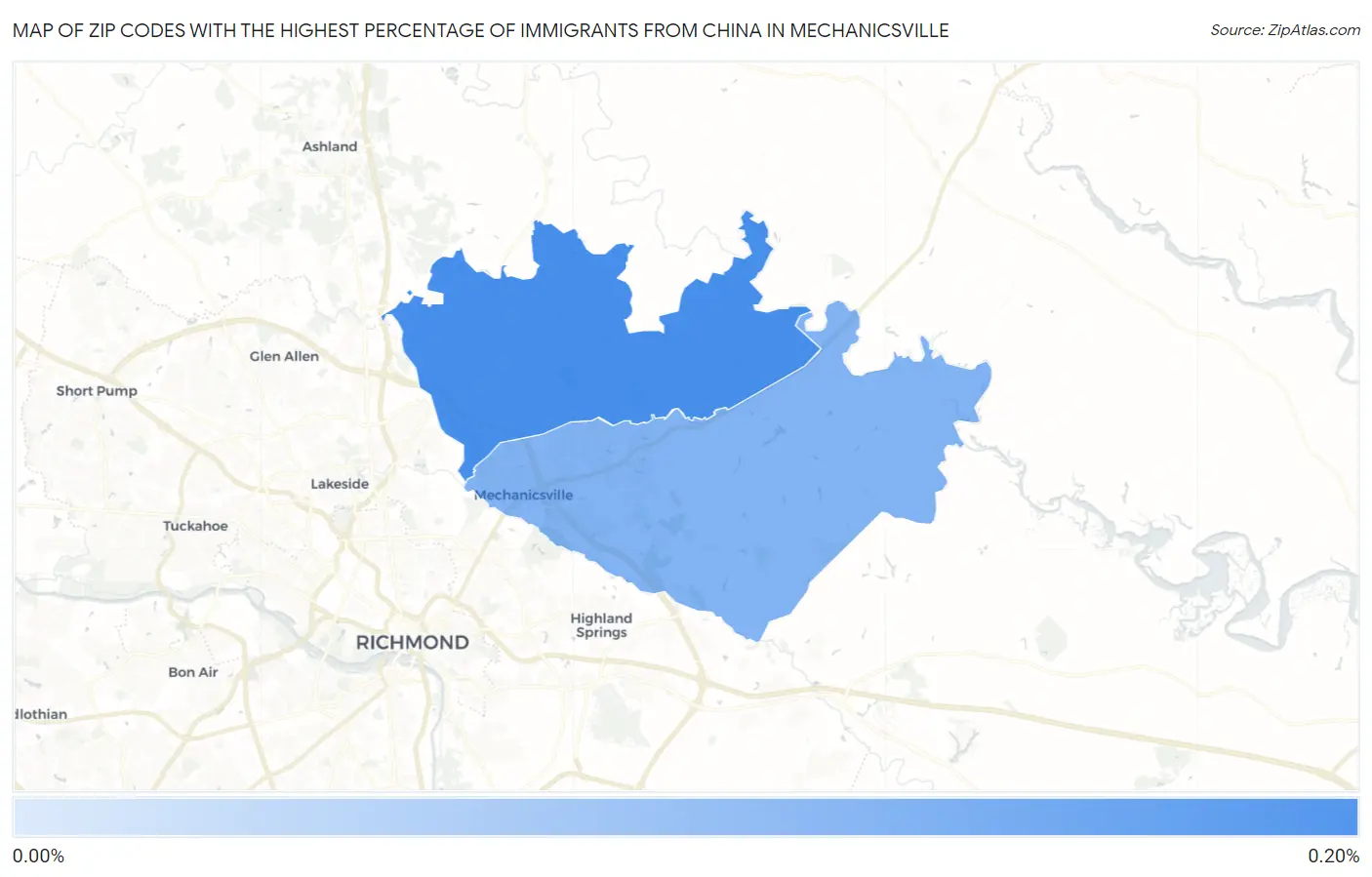 Zip Codes with the Highest Percentage of Immigrants from China in Mechanicsville Map