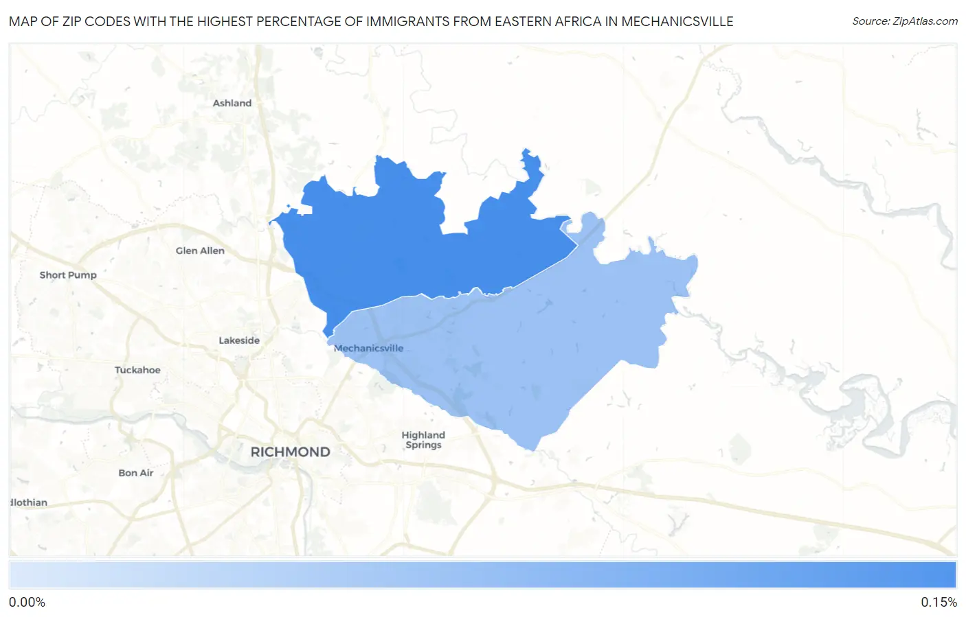 Zip Codes with the Highest Percentage of Immigrants from Eastern Africa in Mechanicsville Map
