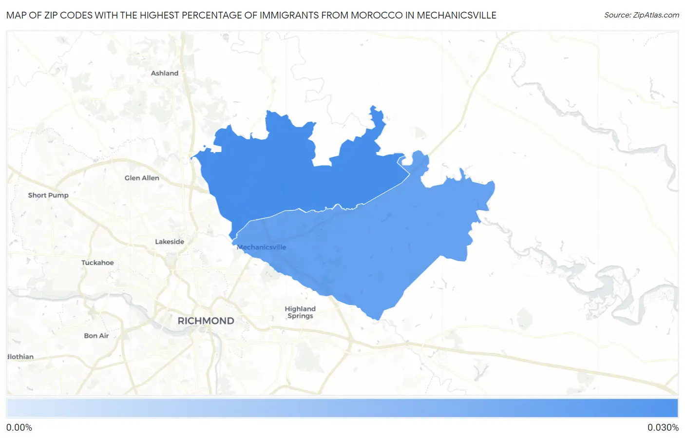 Zip Codes with the Highest Percentage of Immigrants from Morocco in Mechanicsville Map