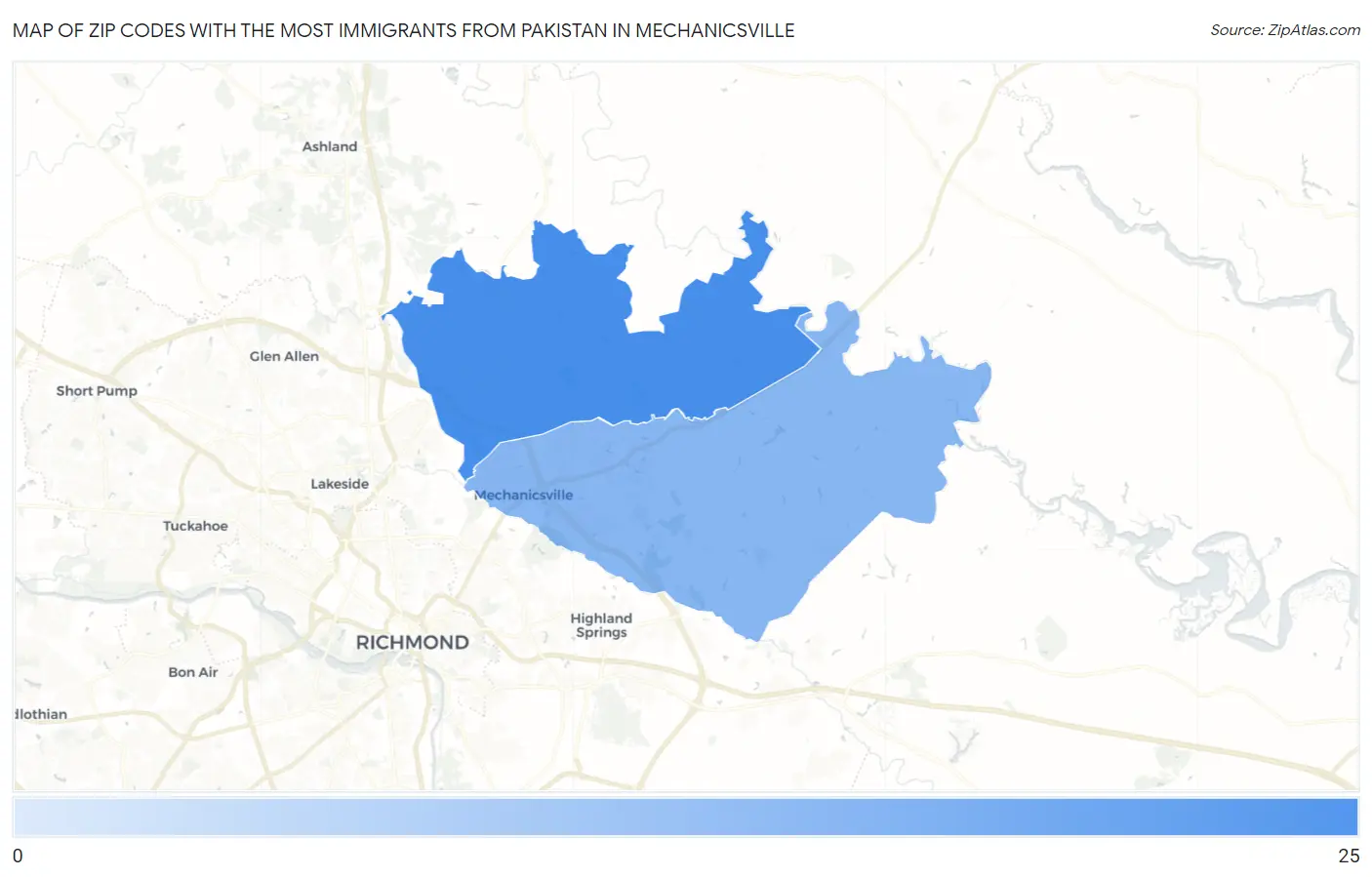Zip Codes with the Most Immigrants from Pakistan in Mechanicsville Map