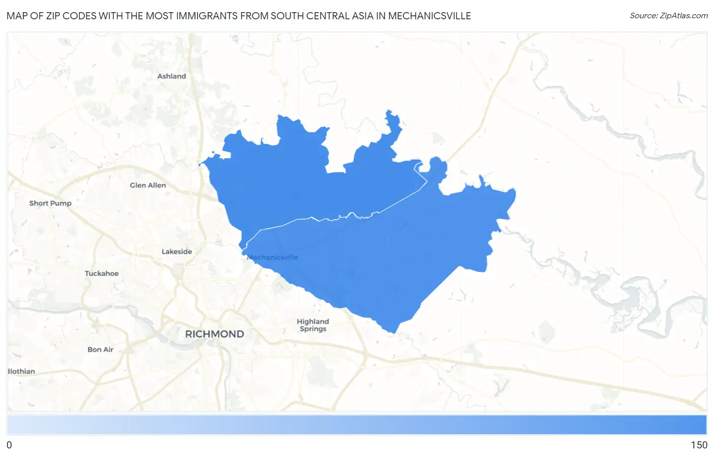 Zip Codes with the Most Immigrants from South Central Asia in Mechanicsville Map