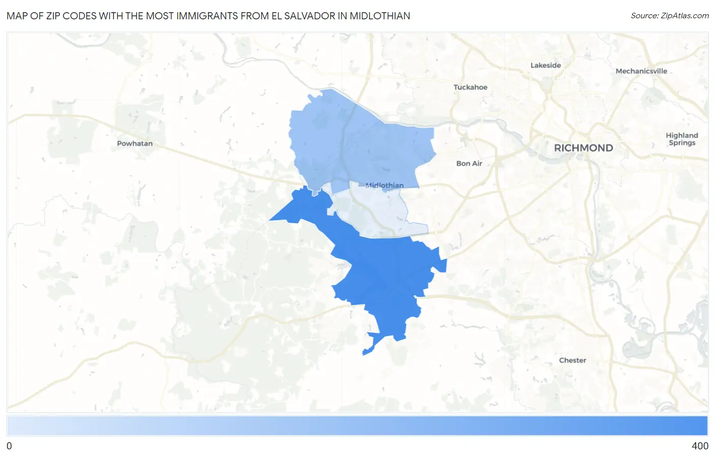 Zip Codes with the Most Immigrants from El Salvador in Midlothian Map