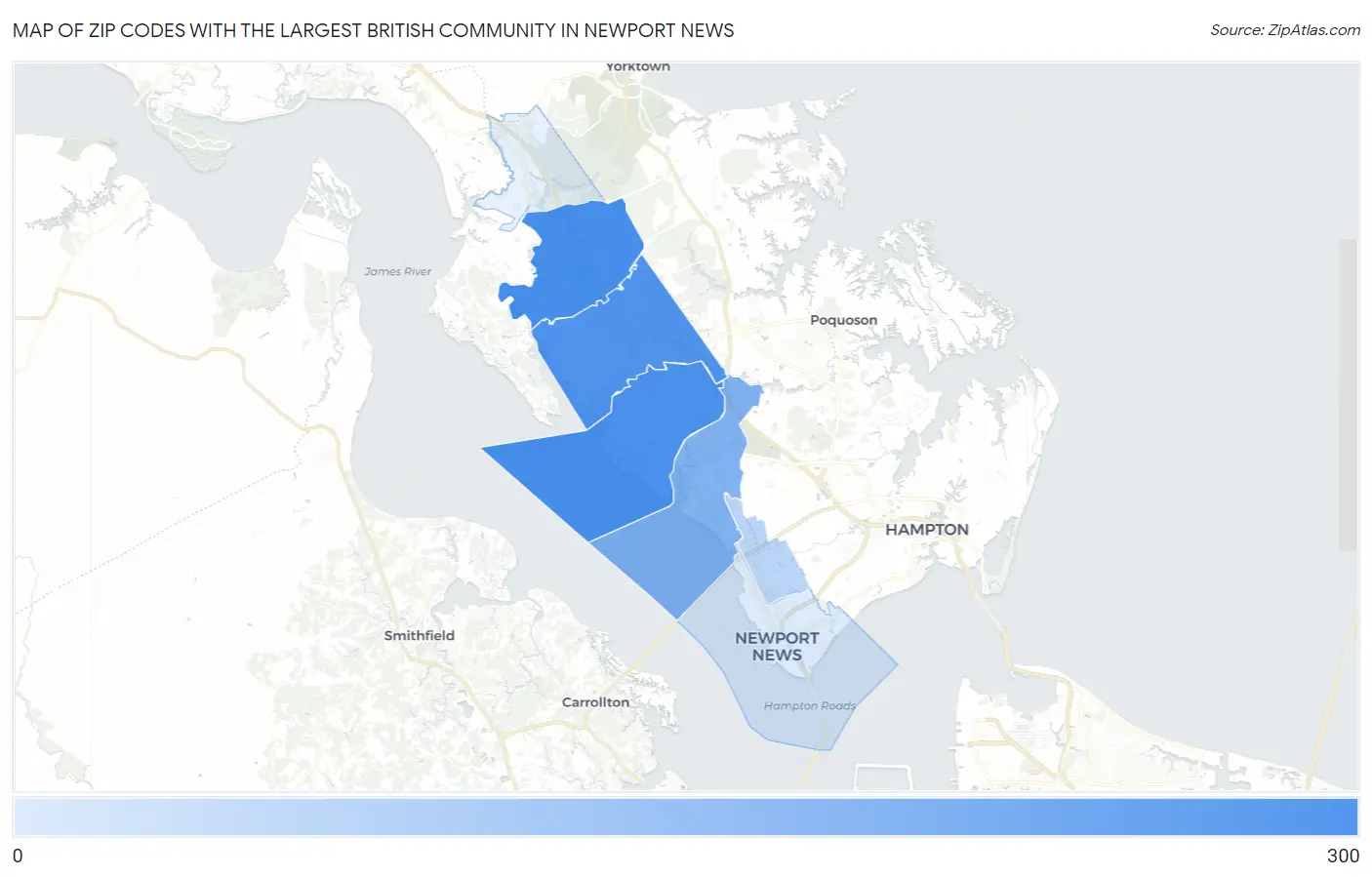 Zip Codes with the Largest British Community in Newport News Map