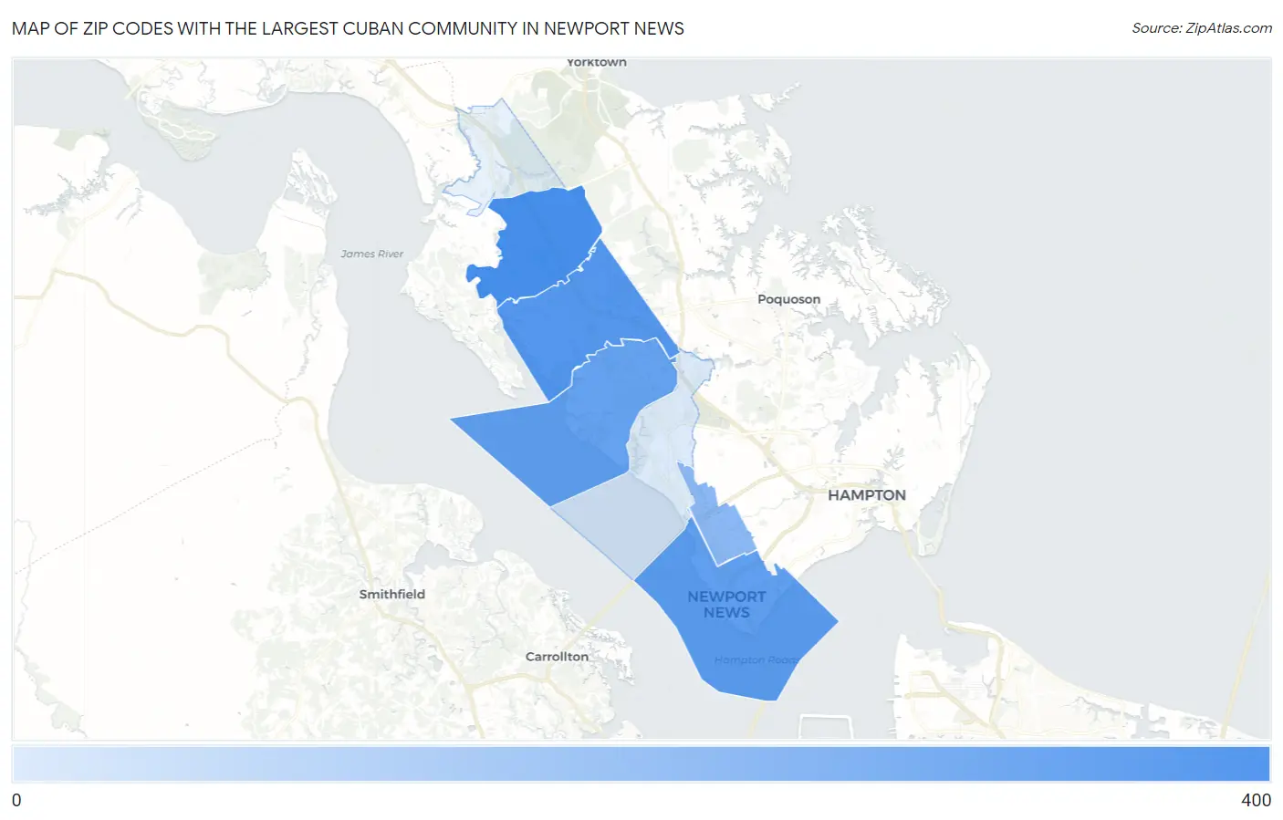 Zip Codes with the Largest Cuban Community in Newport News Map