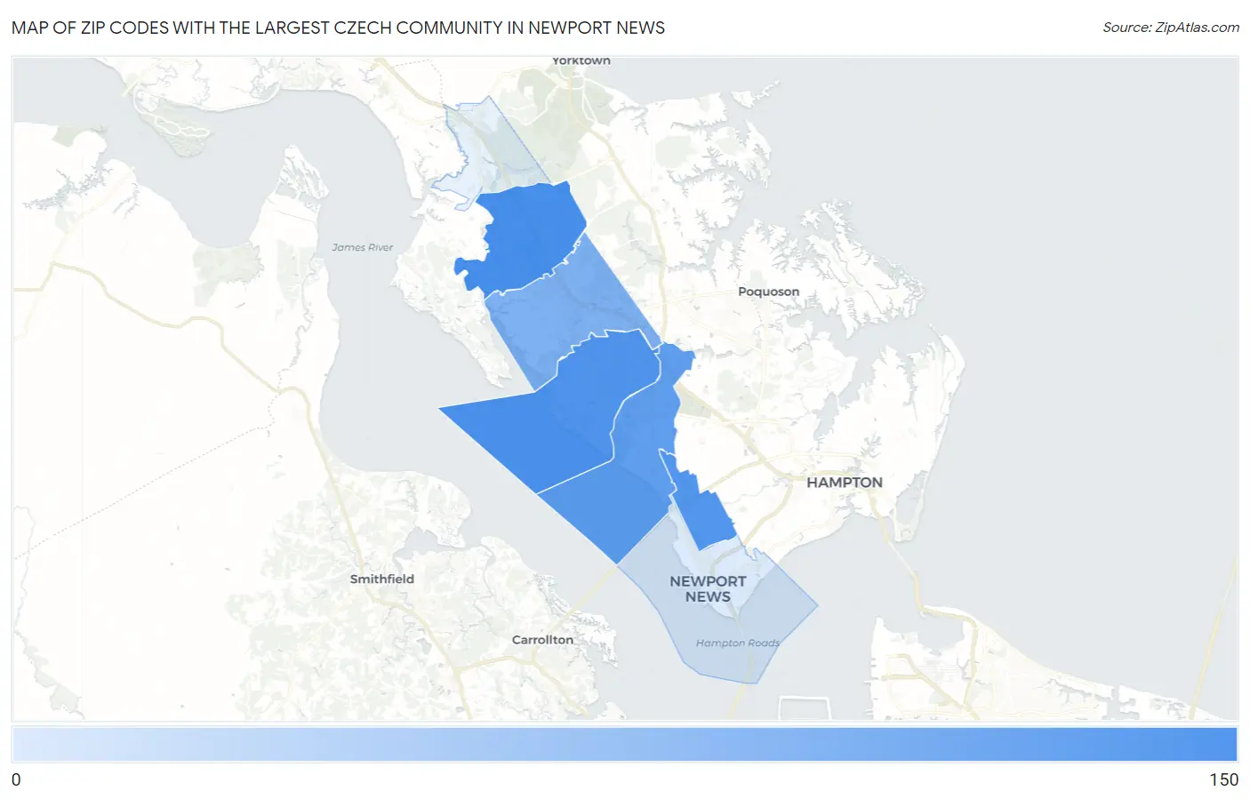 Zip Codes with the Largest Czech Community in Newport News Map