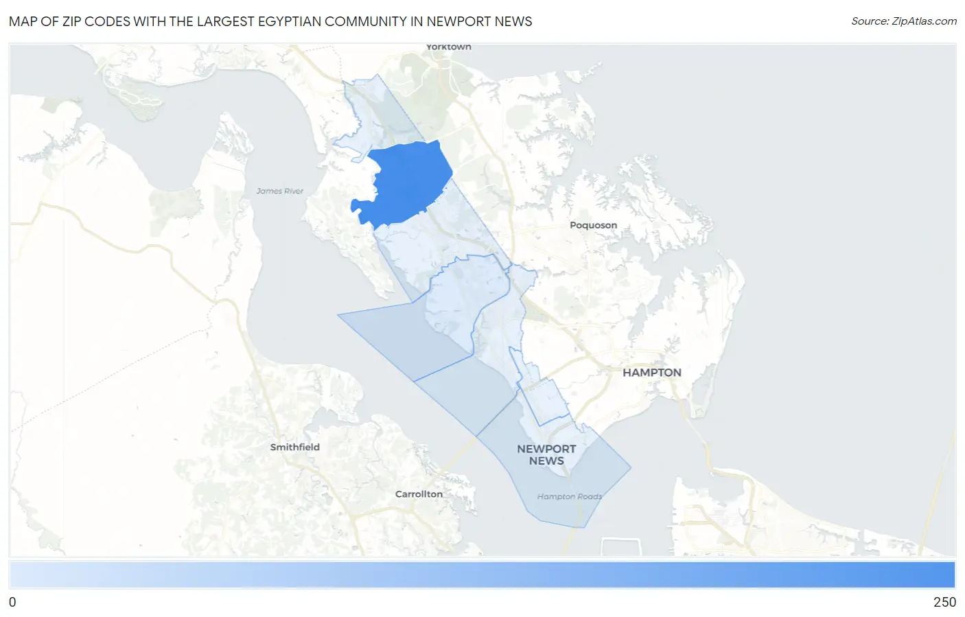 Zip Codes with the Largest Egyptian Community in Newport News Map