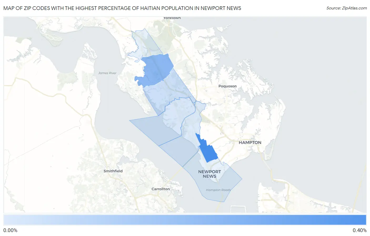 Zip Codes with the Highest Percentage of Haitian Population in Newport News Map