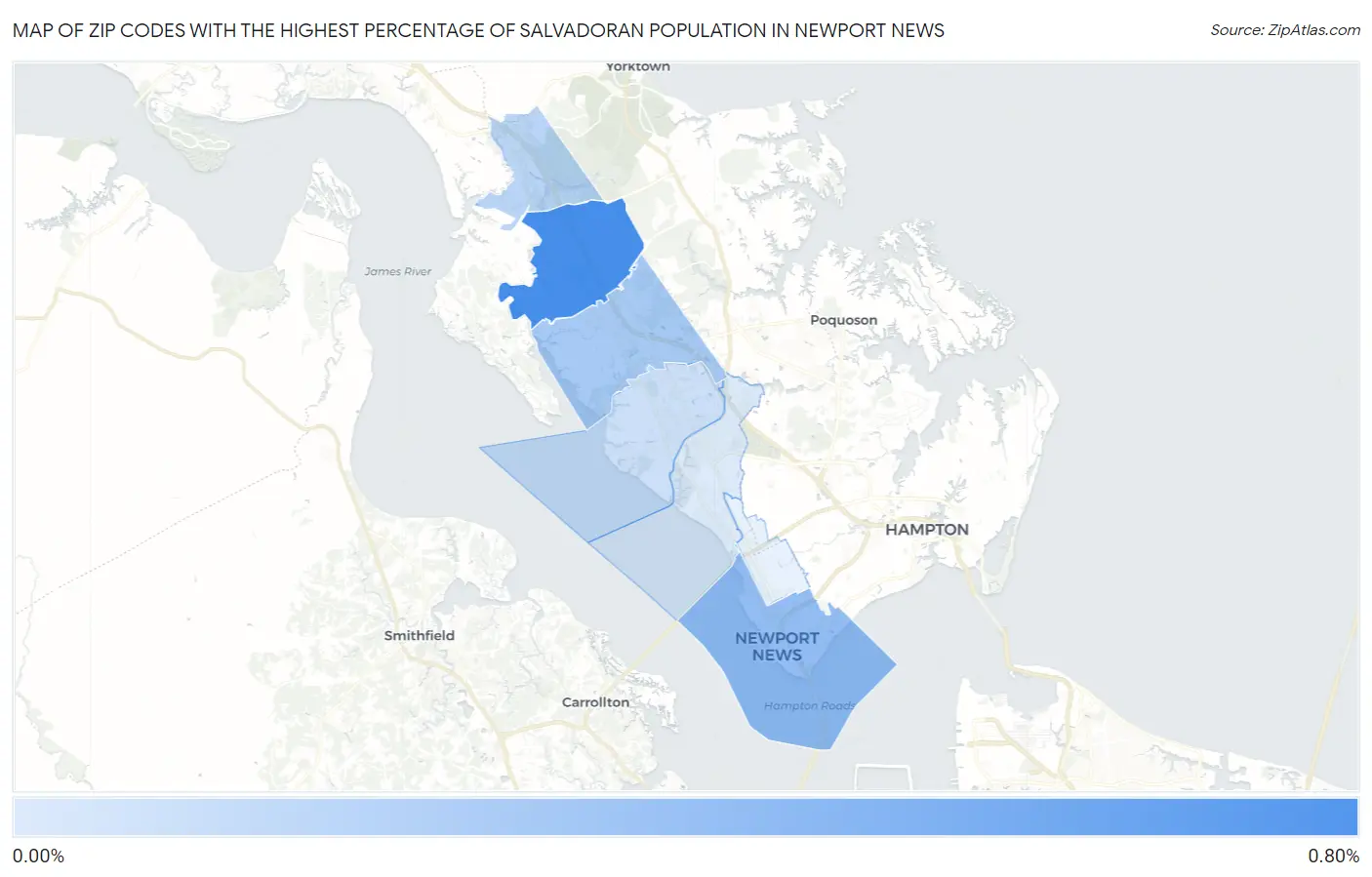 Zip Codes with the Highest Percentage of Salvadoran Population in Newport News Map