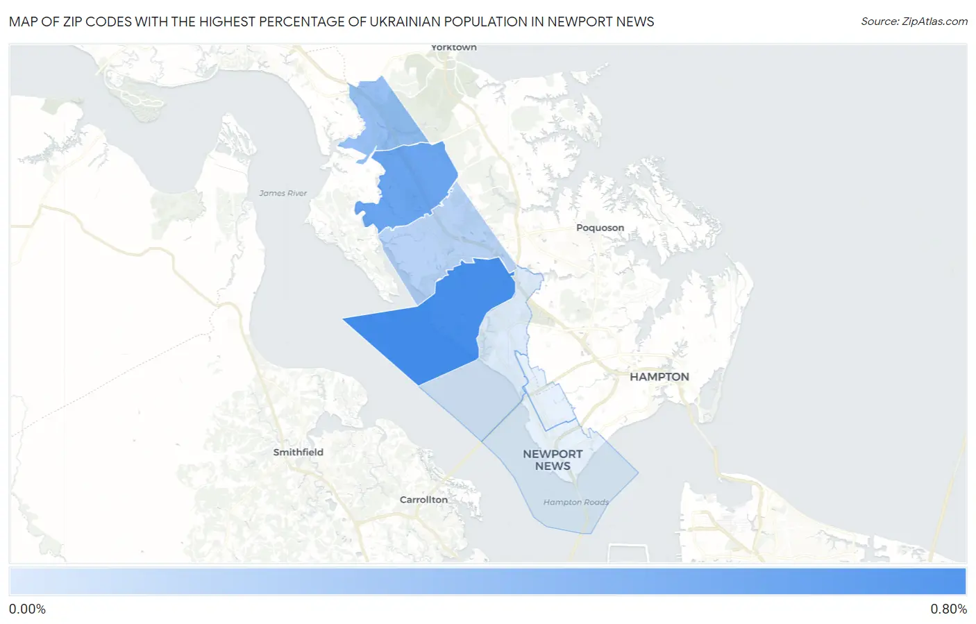 Zip Codes with the Highest Percentage of Ukrainian Population in Newport News Map