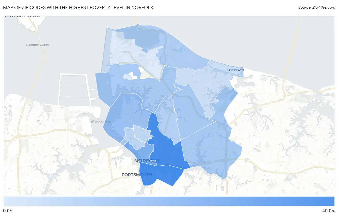 Zip Codes with the Highest Poverty Level in Norfolk Map