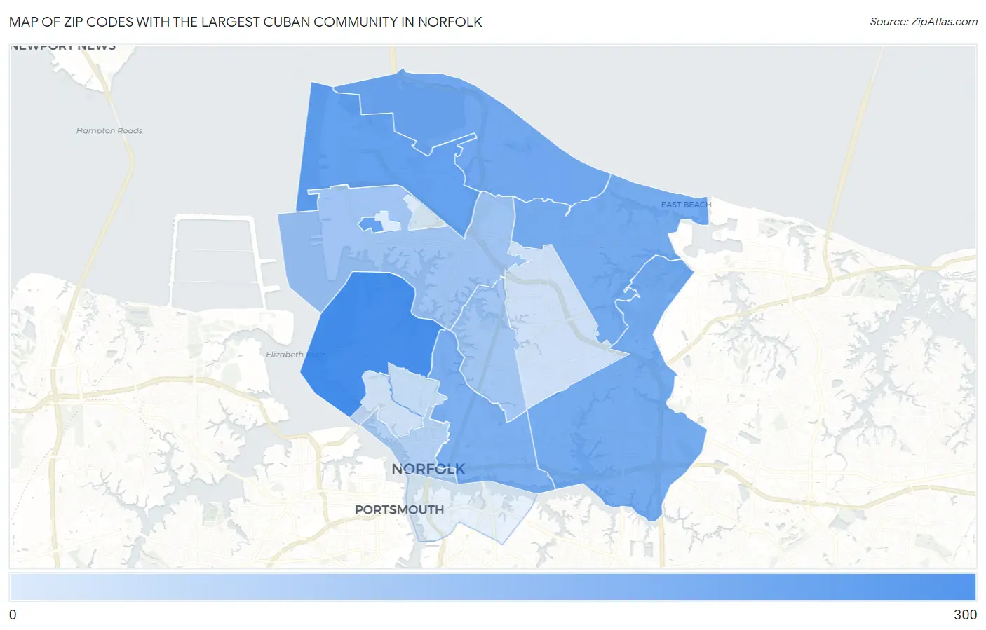 Zip Codes with the Largest Cuban Community in Norfolk Map
