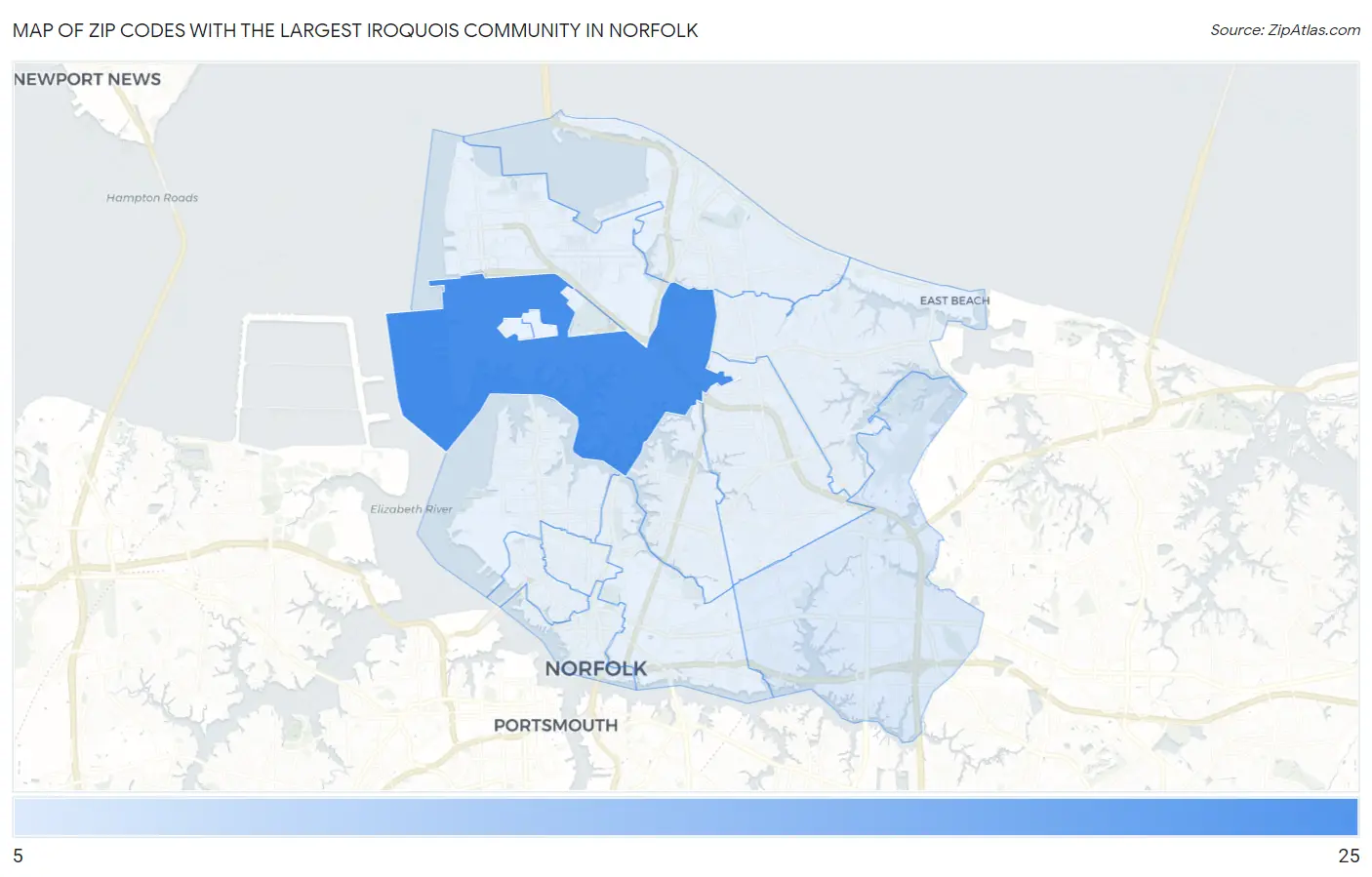 Zip Codes with the Largest Iroquois Community in Norfolk Map